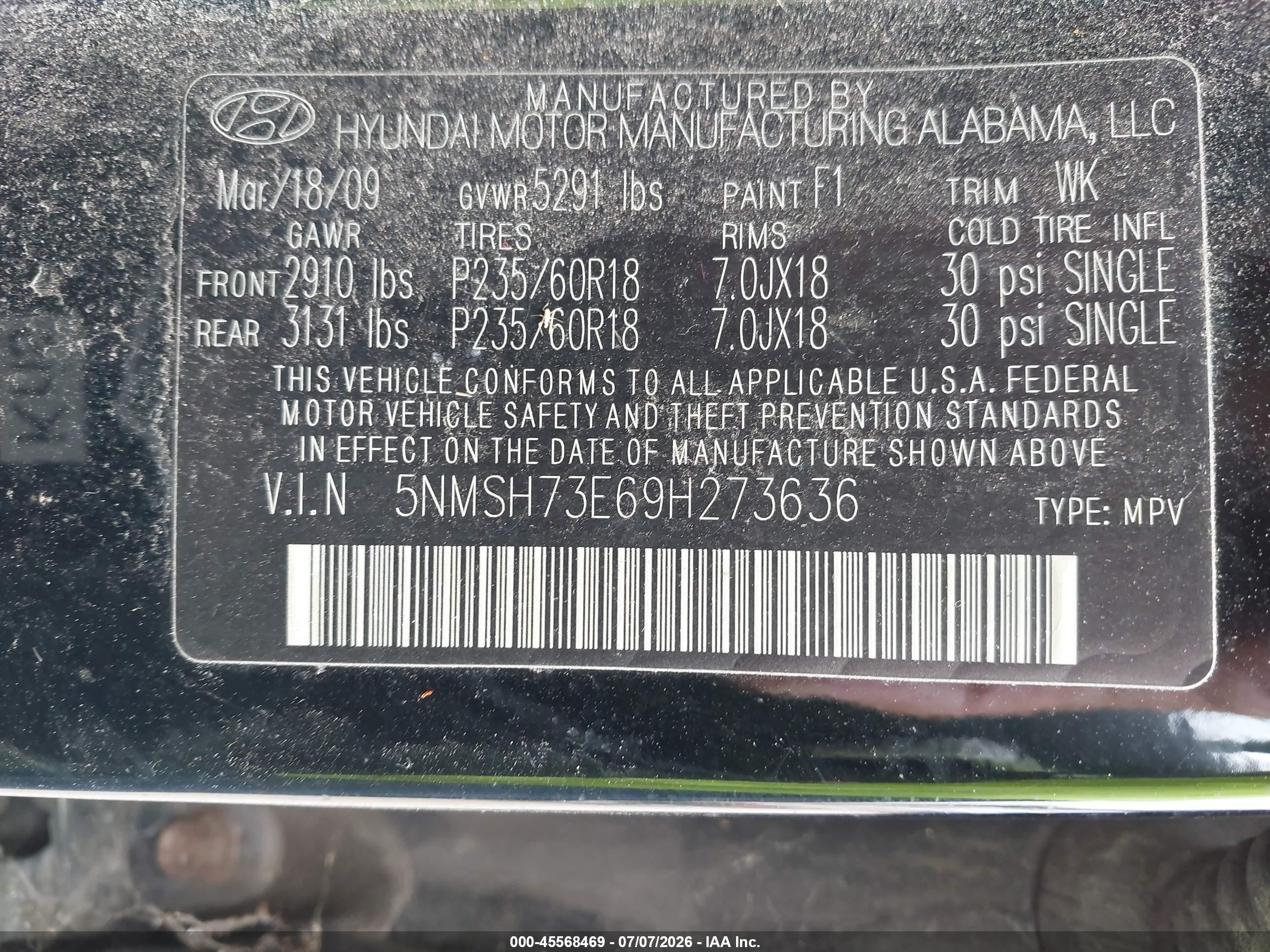 2009 Hyundai Santa Fe Limited Black vin: 5NMSH73E69H273636