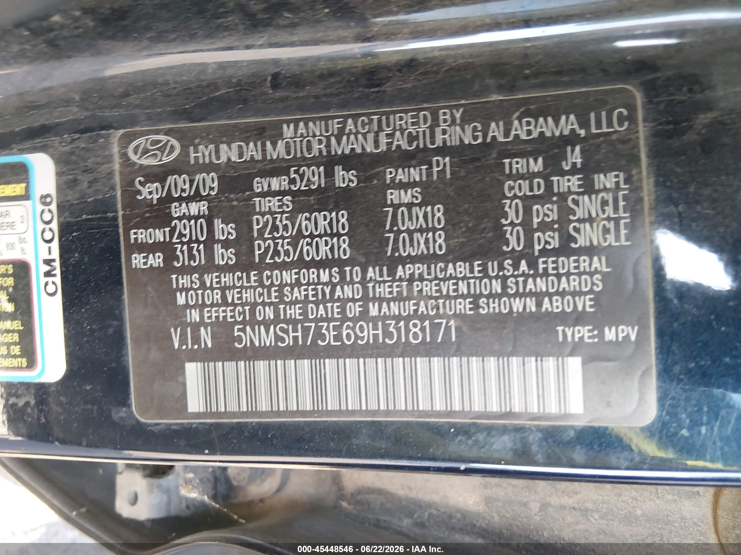 2009 Hyundai Santa Fe Se Черный vin: 5NMSH73E69H318171