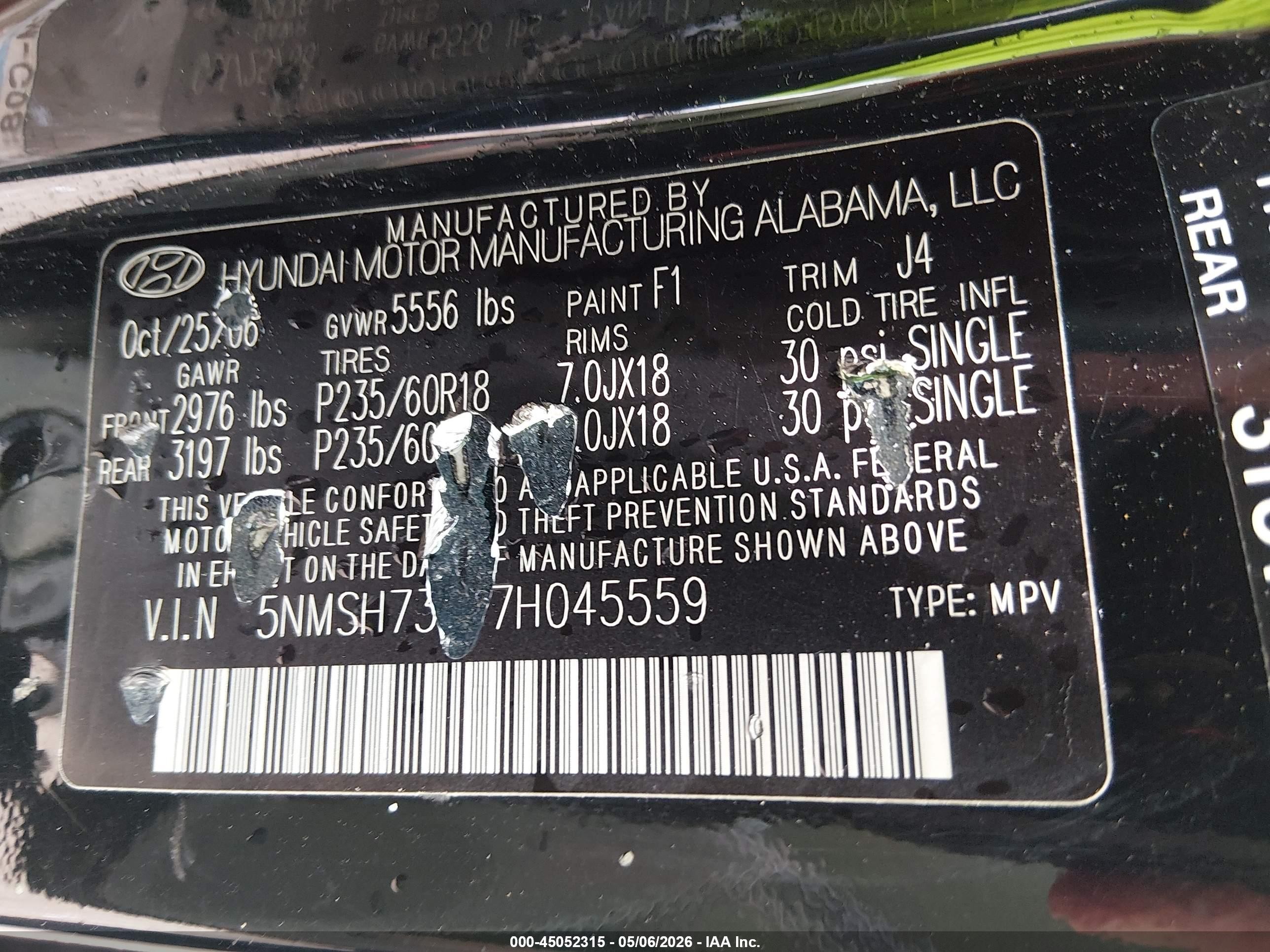 2007 Hyundai Santa Fe Limited/se Черный vin: 5NMSH73E77H045559