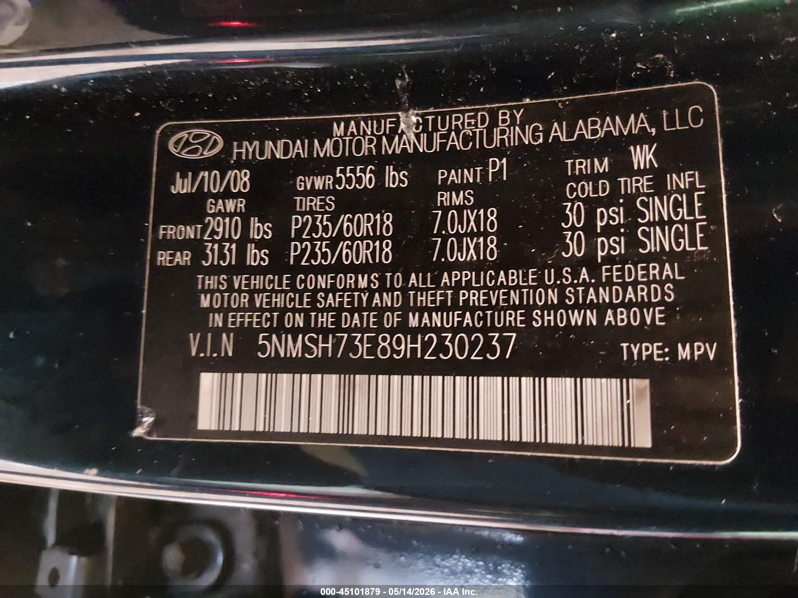 2009 Hyundai Santa Fe Limited Black vin: 5NMSH73E89H230237