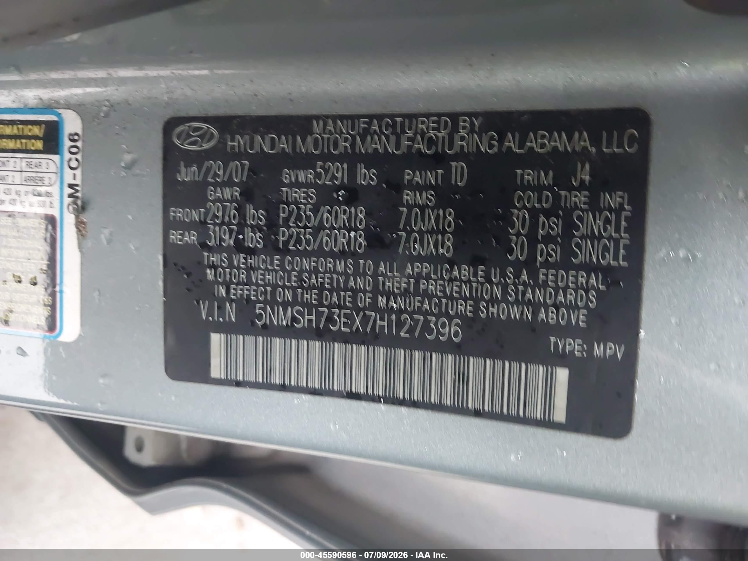 2007 Hyundai Santa Fe Limited/se Gray vin: 5NMSH73EX7H127396