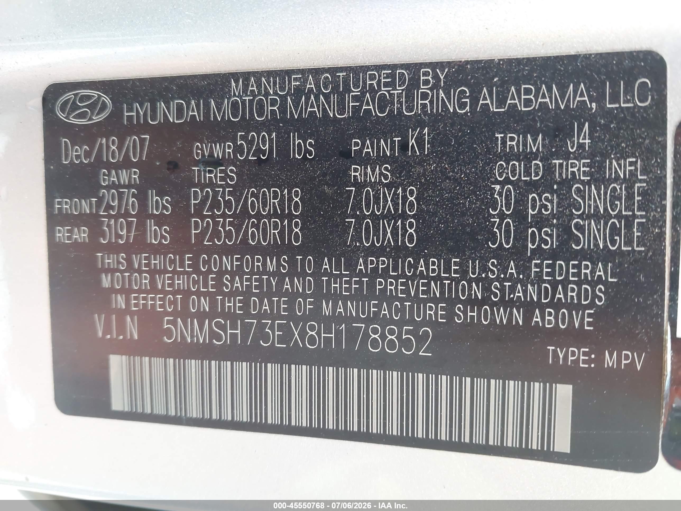 2008 Hyundai Santa Fe Limited/se Silver vin: 5NMSH73EX8H178852