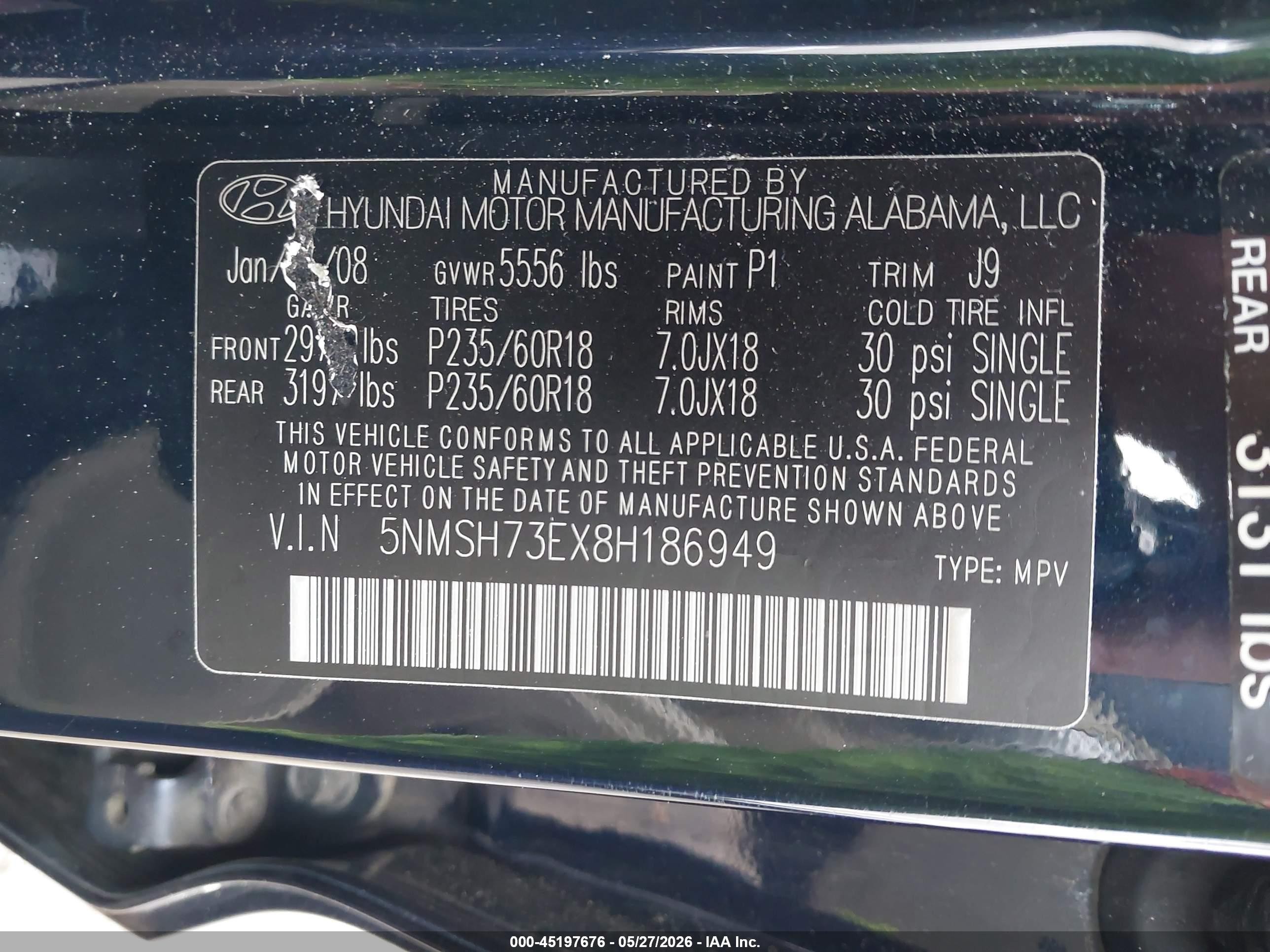 2008 Hyundai Santa Fe Limited/se Dark Blue vin: 5NMSH73EX8H186949