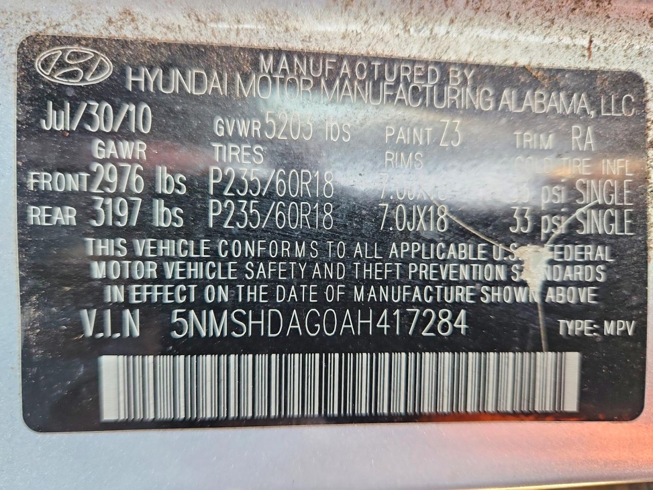 2010 Hyundai Santa Fe Se Silver vin: 5NMSHDAG0AH417284