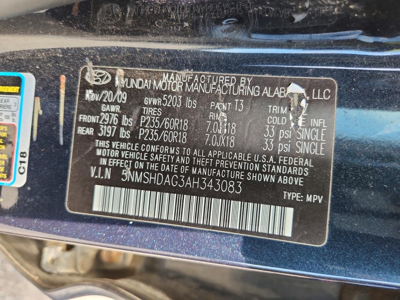 2010 Hyundai Santa Fe Se Синий vin: 5NMSHDAG3AH343083