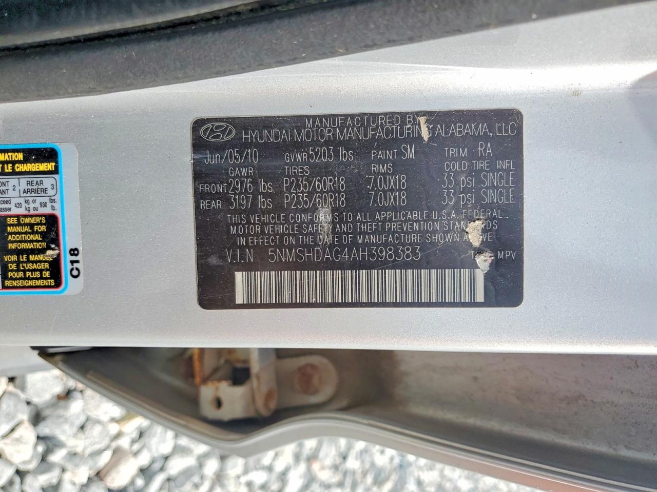 2010 Hyundai Santa Fe Se Silver vin: 5NMSHDAG4AH398383