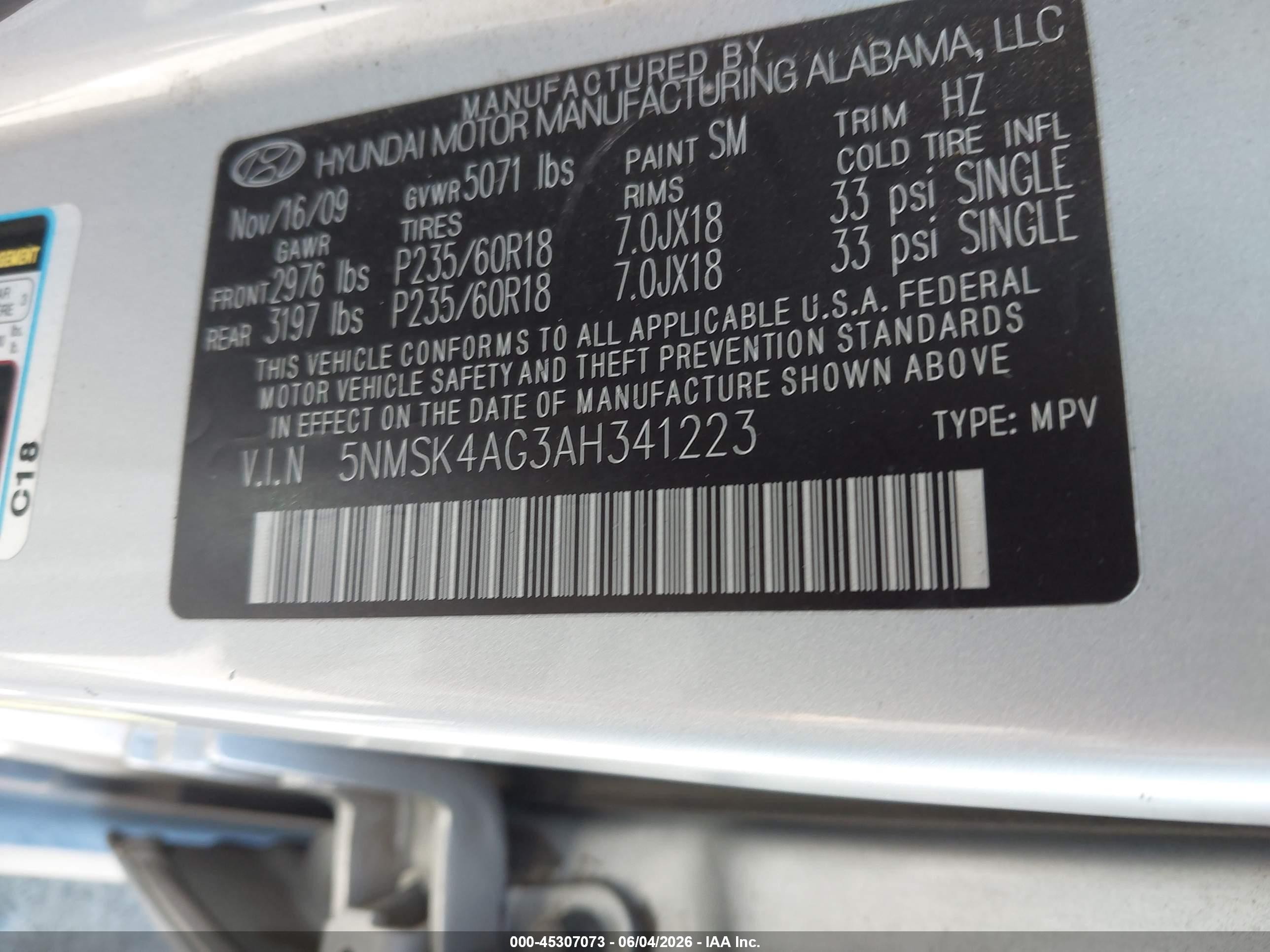 2010 Hyundai Santa Fe Limited V6 Серый vin: 5NMSK4AG3AH341223