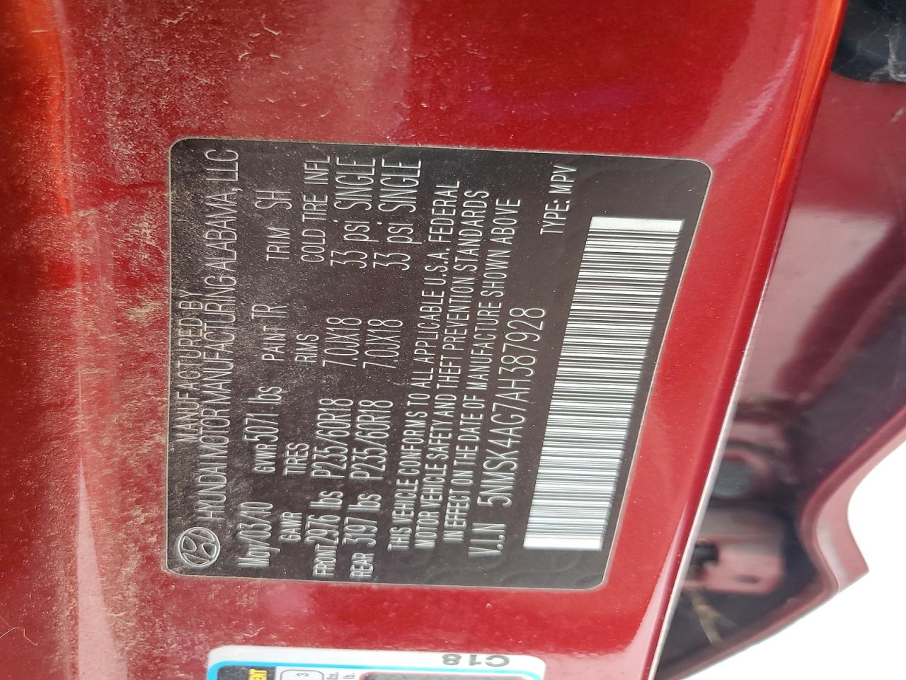 2010 Hyundai Santa Fe Limited Red vin: 5NMSK4AG7AH387928