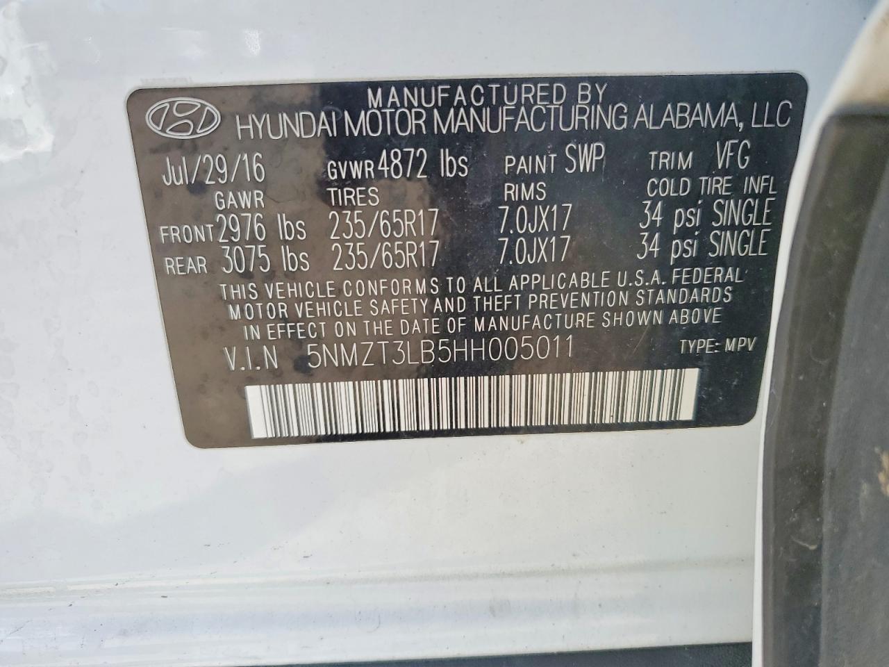 2017 Hyundai Santa Fe Sport 2.4l White vin: 5NMZT3LB5HH005011