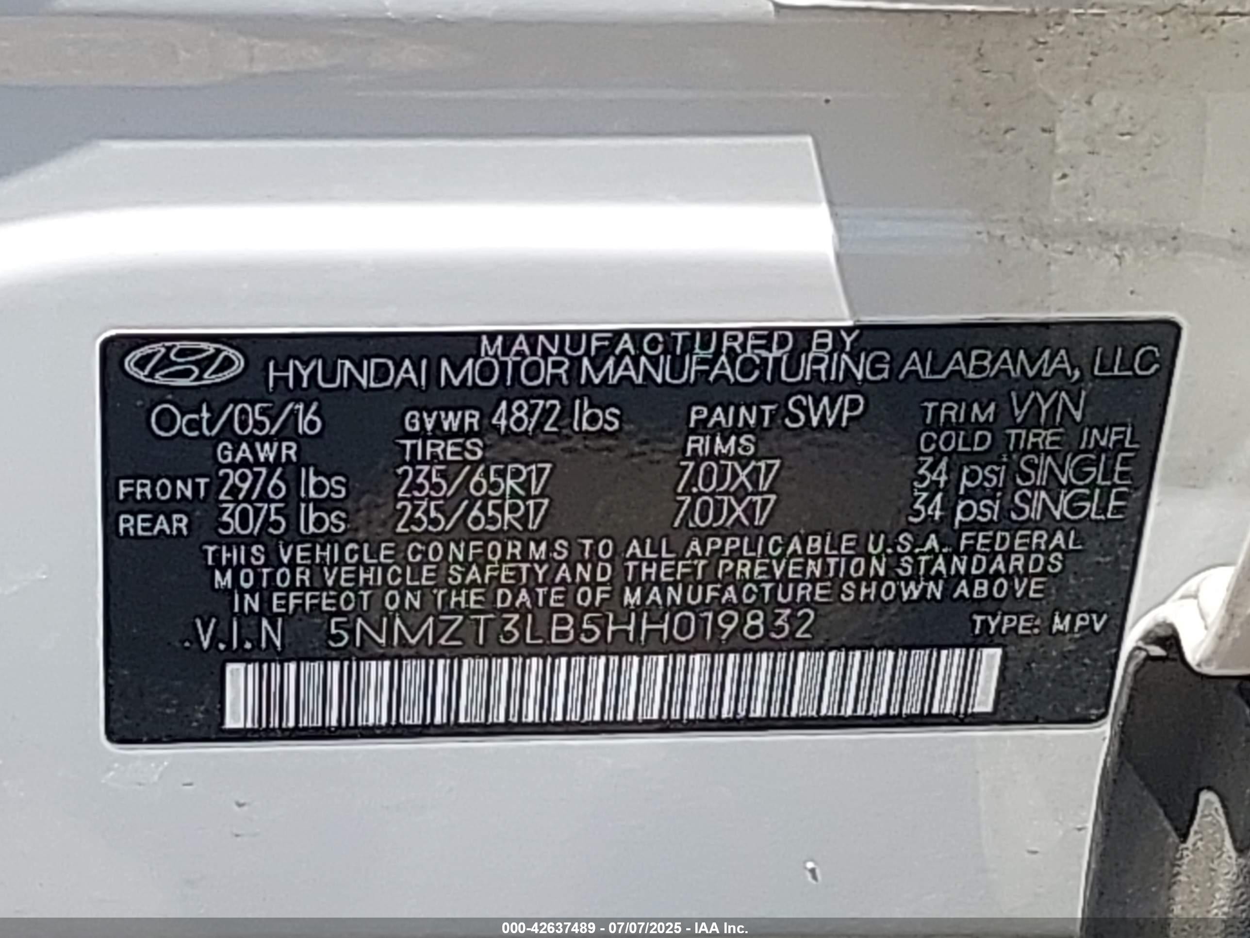 2017 Hyundai Santa Fe Sport 2.4l White vin: 5NMZT3LB5HH019832