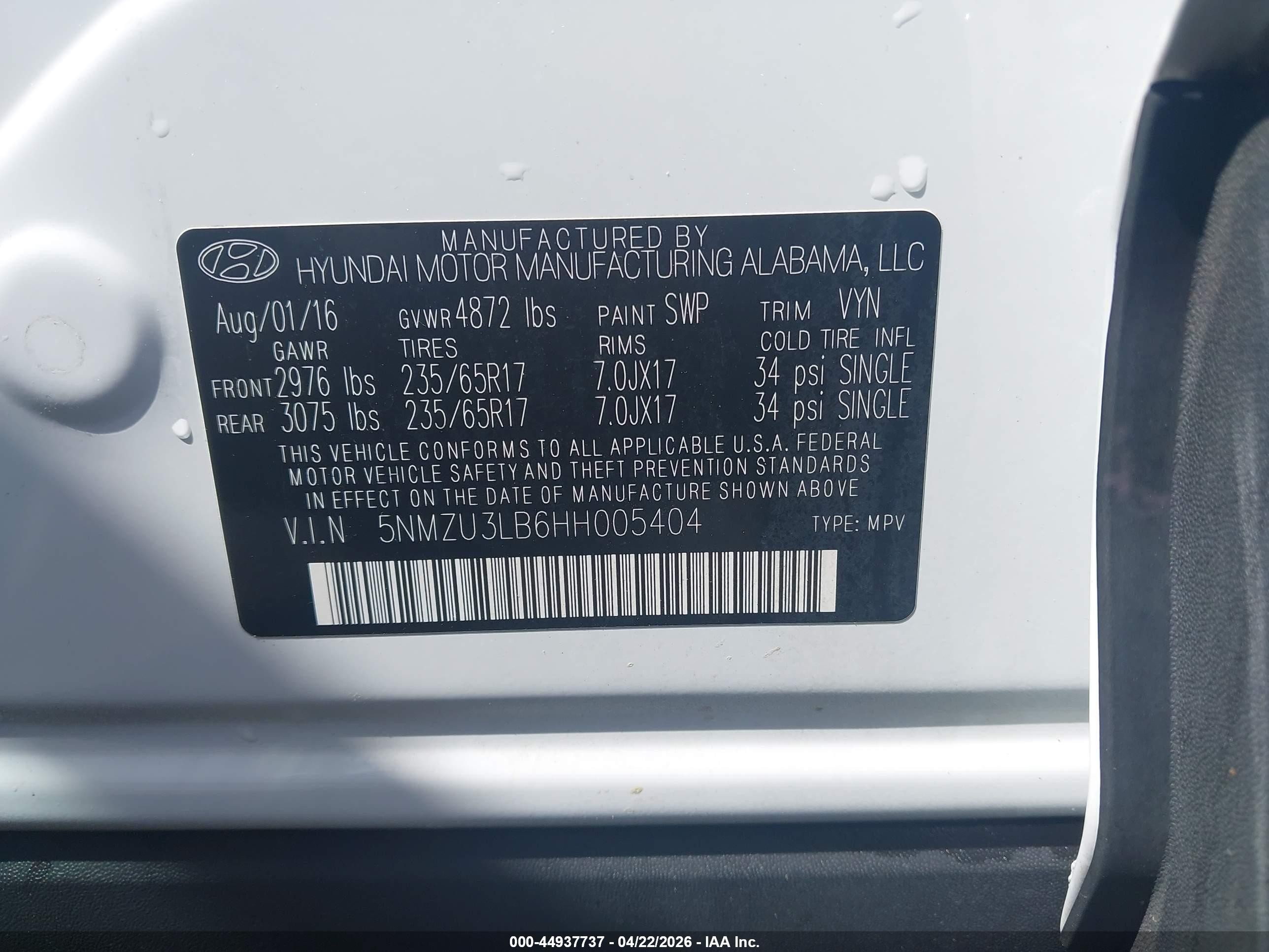 2017 Hyundai Santa Fe Sport 2.4l White vin: 5NMZU3LB6HH005404