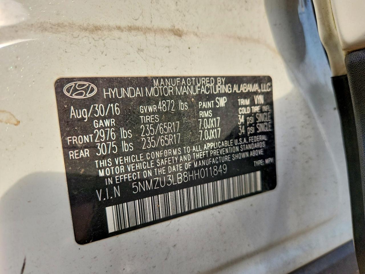 2017 Hyundai Santa Fe Sport 2.4l Белый vin: 5NMZU3LB8HH011849