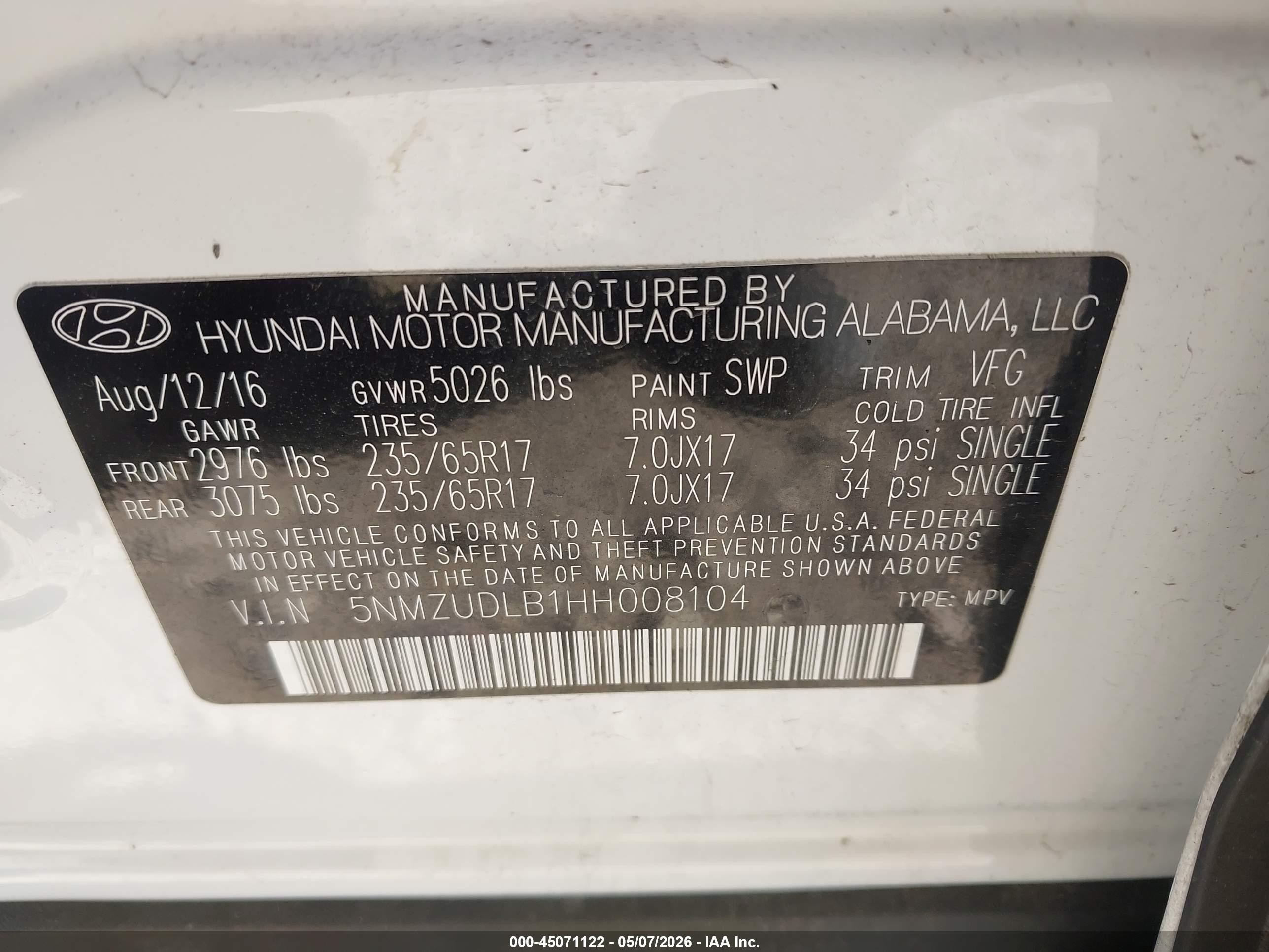 2017 Hyundai Santa Fe Sport 2.4l White vin: 5NMZUDLB1HH008104