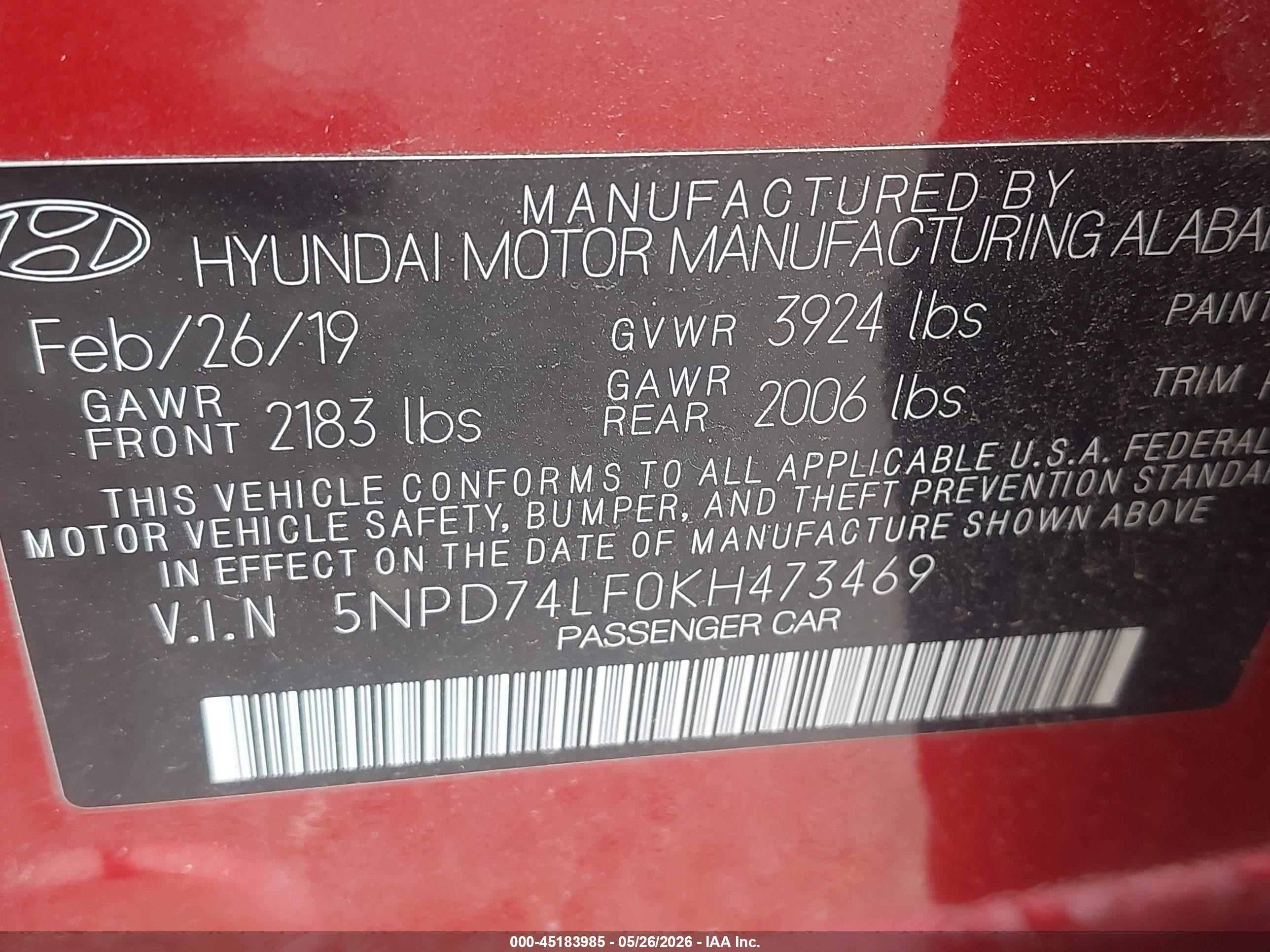 2019 Hyundai Elantra Se Red vin: 5NPD74LF0KH473469