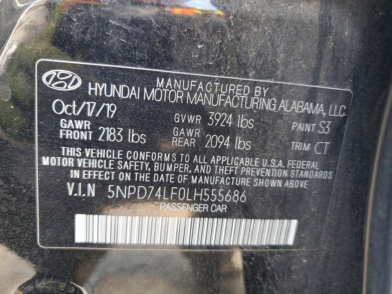 2020 Hyundai Elantra Se Black vin: 5NPD74LF0LH555686
