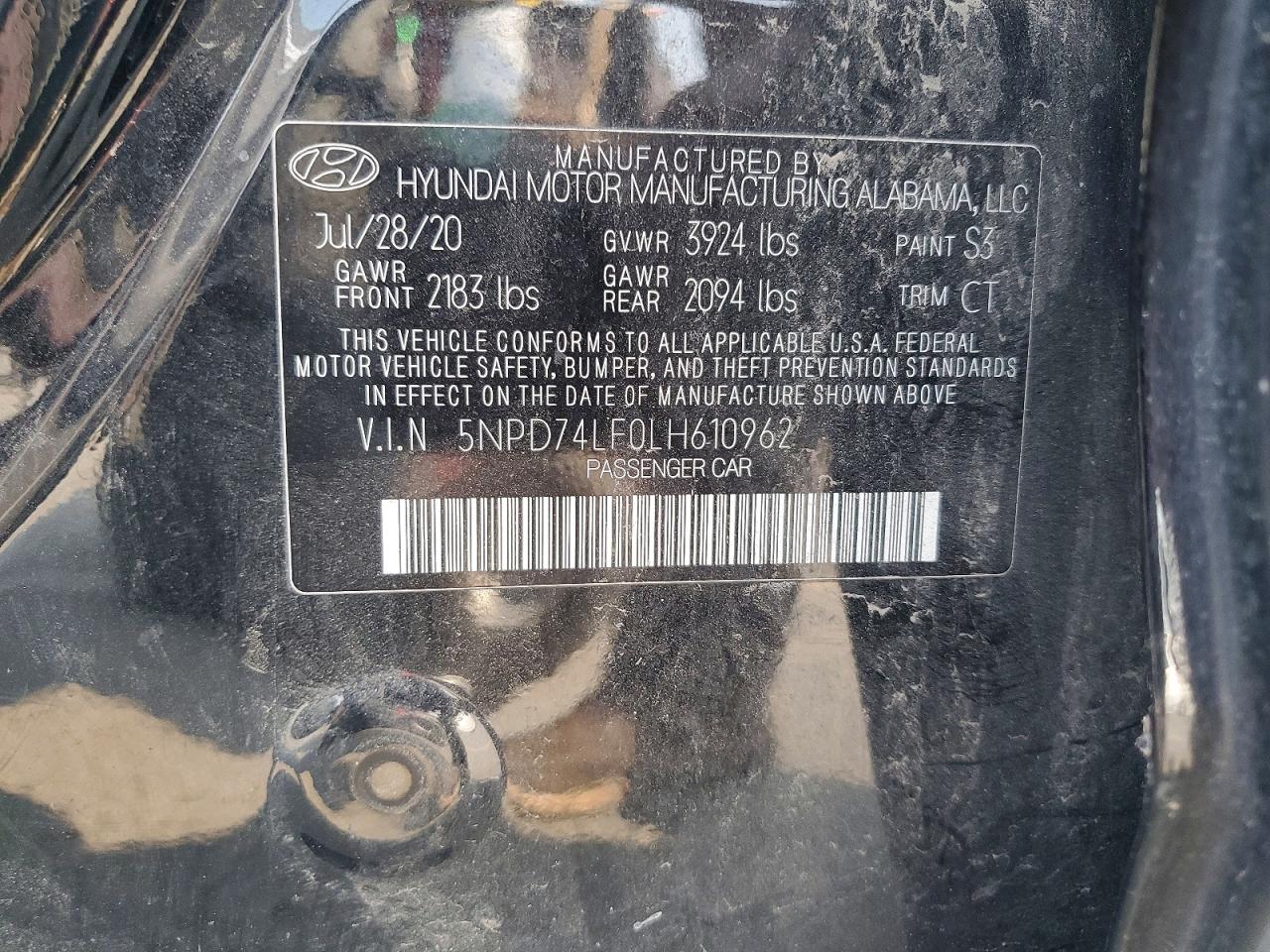 2020 Hyundai Elantra Se Black vin: 5NPD74LF0LH610962