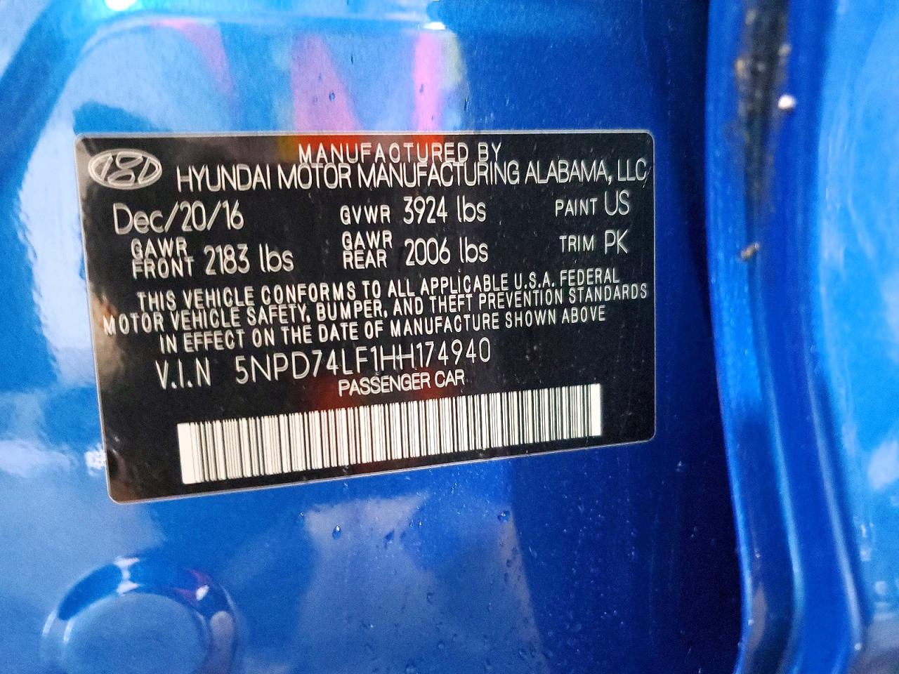 2017 Hyundai Elantra Se Blue vin: 5NPD74LF1HH174940