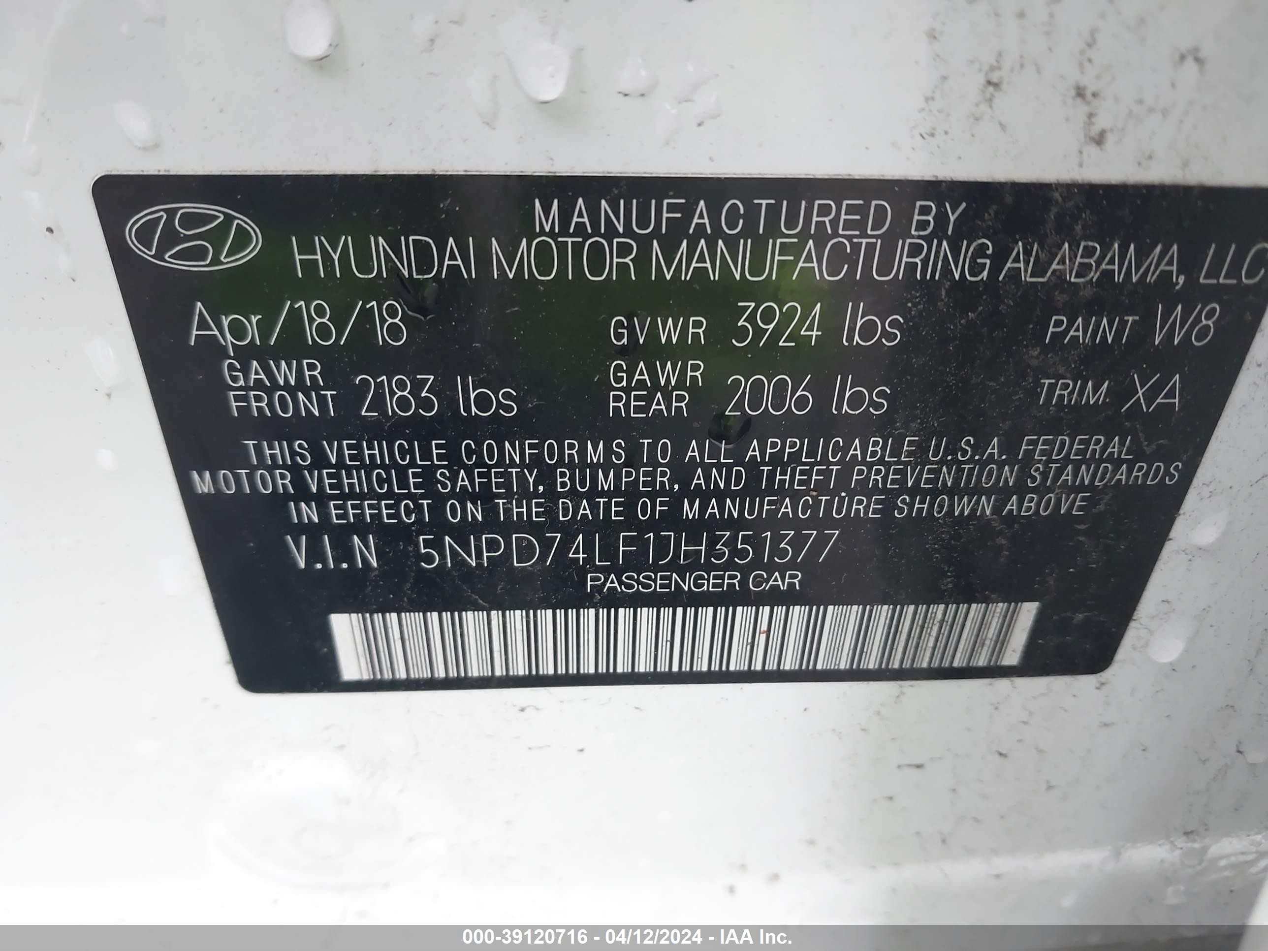 2018 Hyundai Elantra Se White vin: 5NPD74LF1JH351377