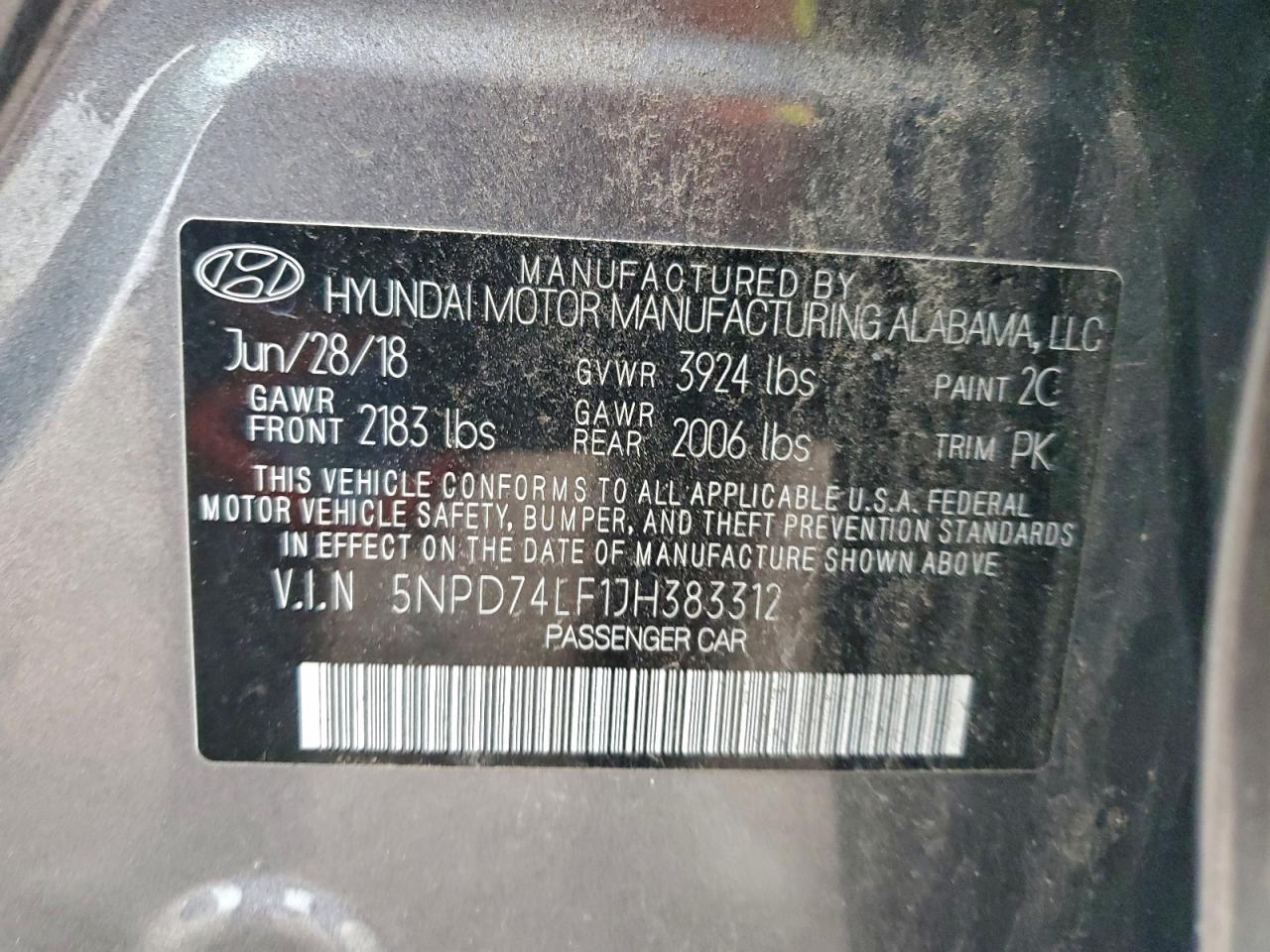 2018 Hyundai Elantra Se Gray vin: 5NPD74LF1JH383312