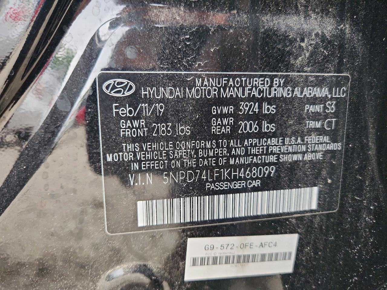 2019 Hyundai Elantra Se Black vin: 5NPD74LF1KH468099
