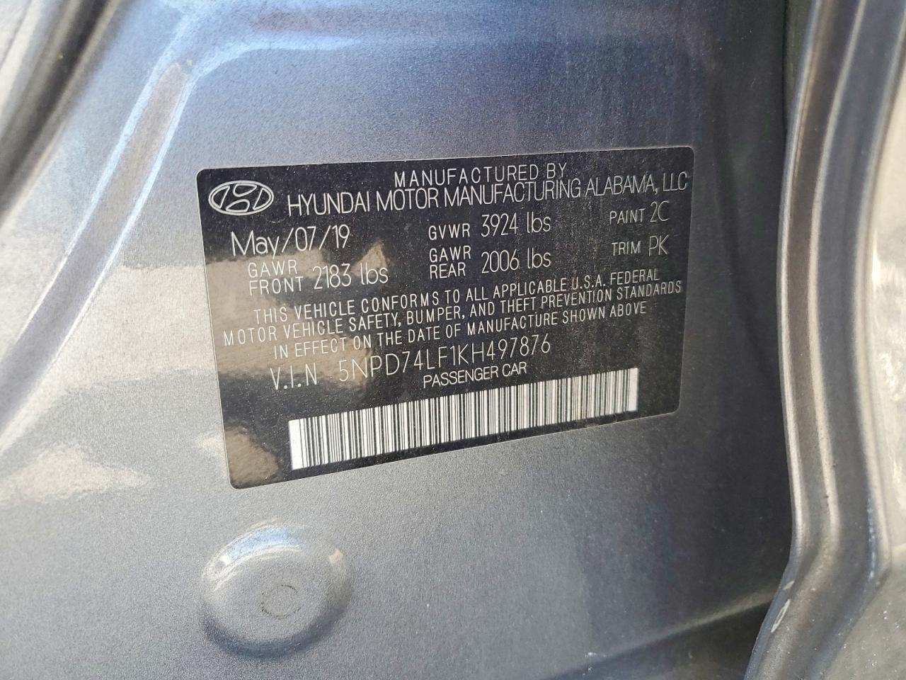 2019 Hyundai Elantra Se Gray vin: 5NPD74LF1KH497876