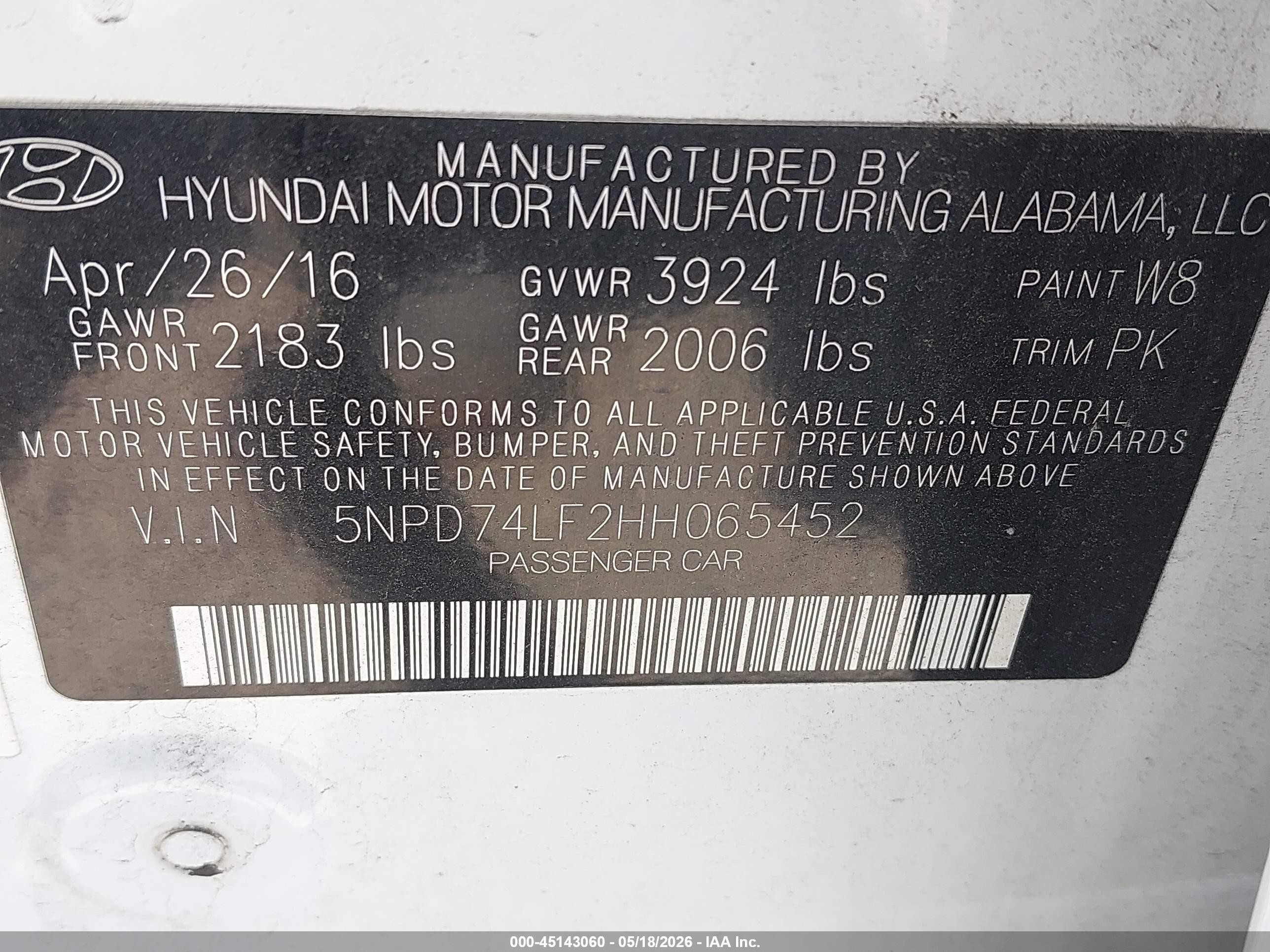 2017 Hyundai Elantra Se White vin: 5NPD74LF2HH065452
