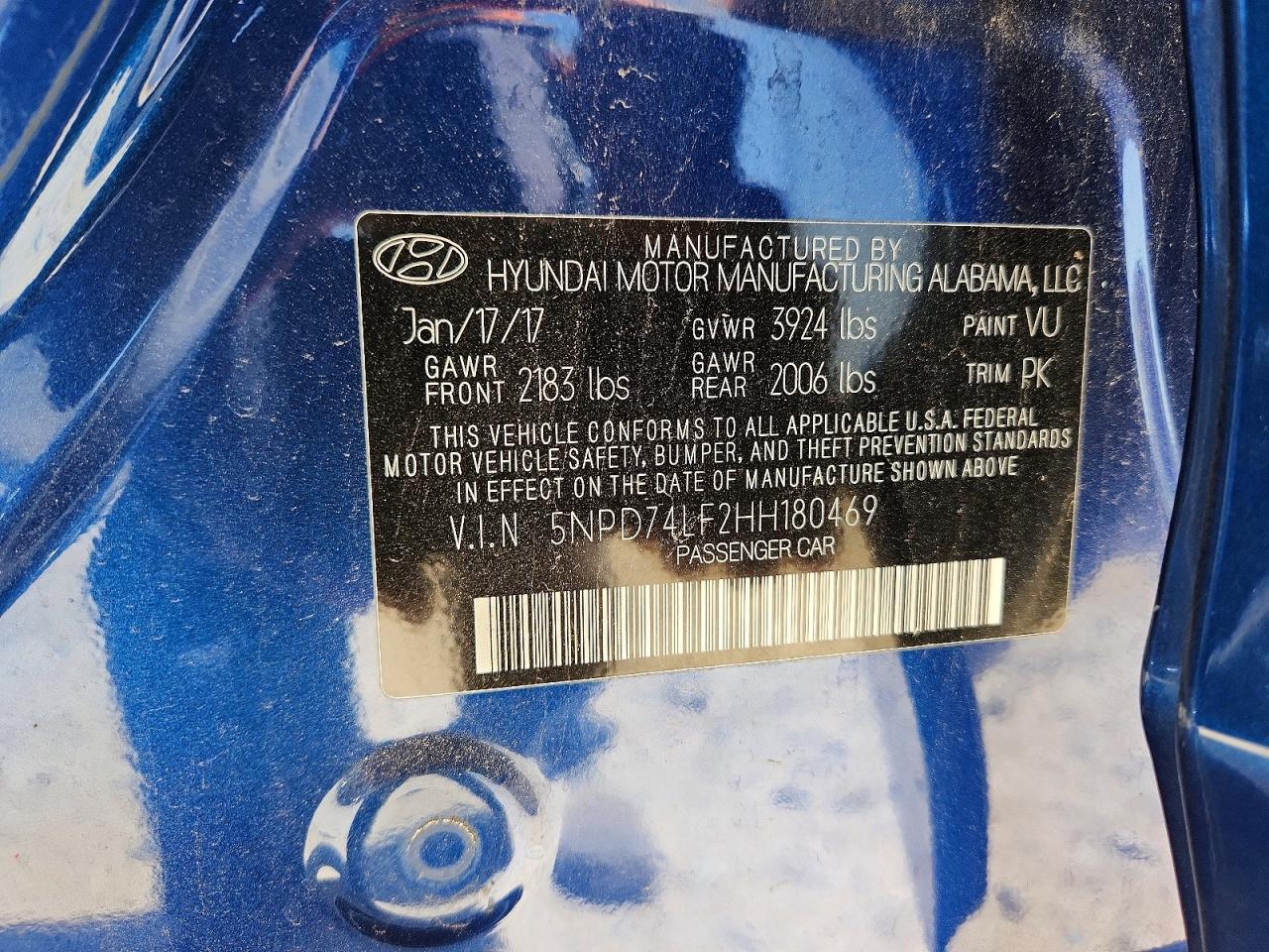 2017 Hyundai Elantra Se Blue vin: 5NPD74LF2HH180469