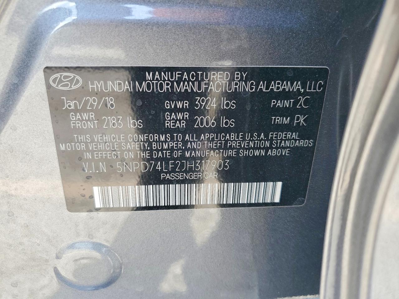 2018 Hyundai Elantra Se Gray vin: 5NPD74LF2JH317903
