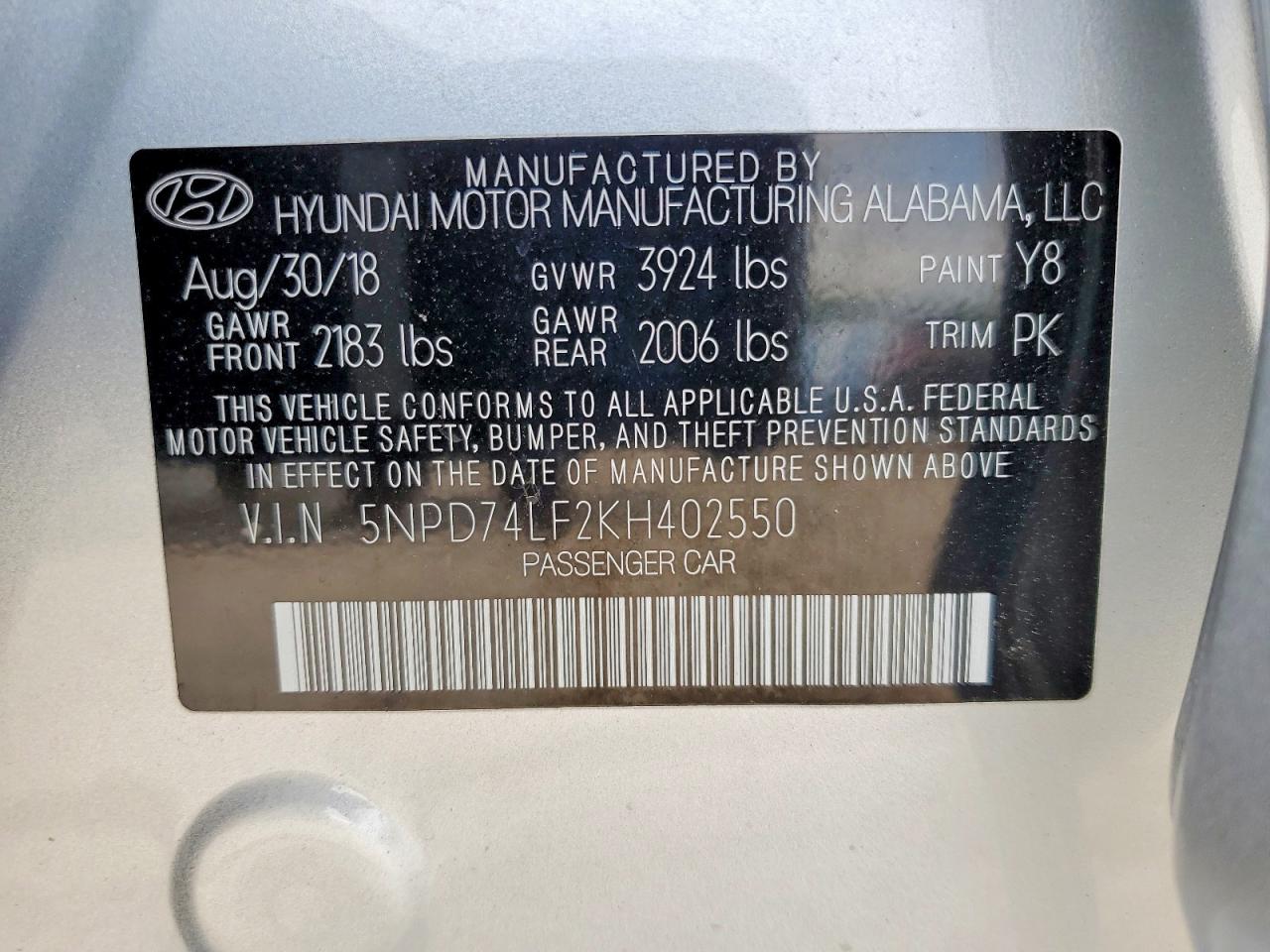 2019 Hyundai Elantra Se Silver vin: 5NPD74LF2KH402550