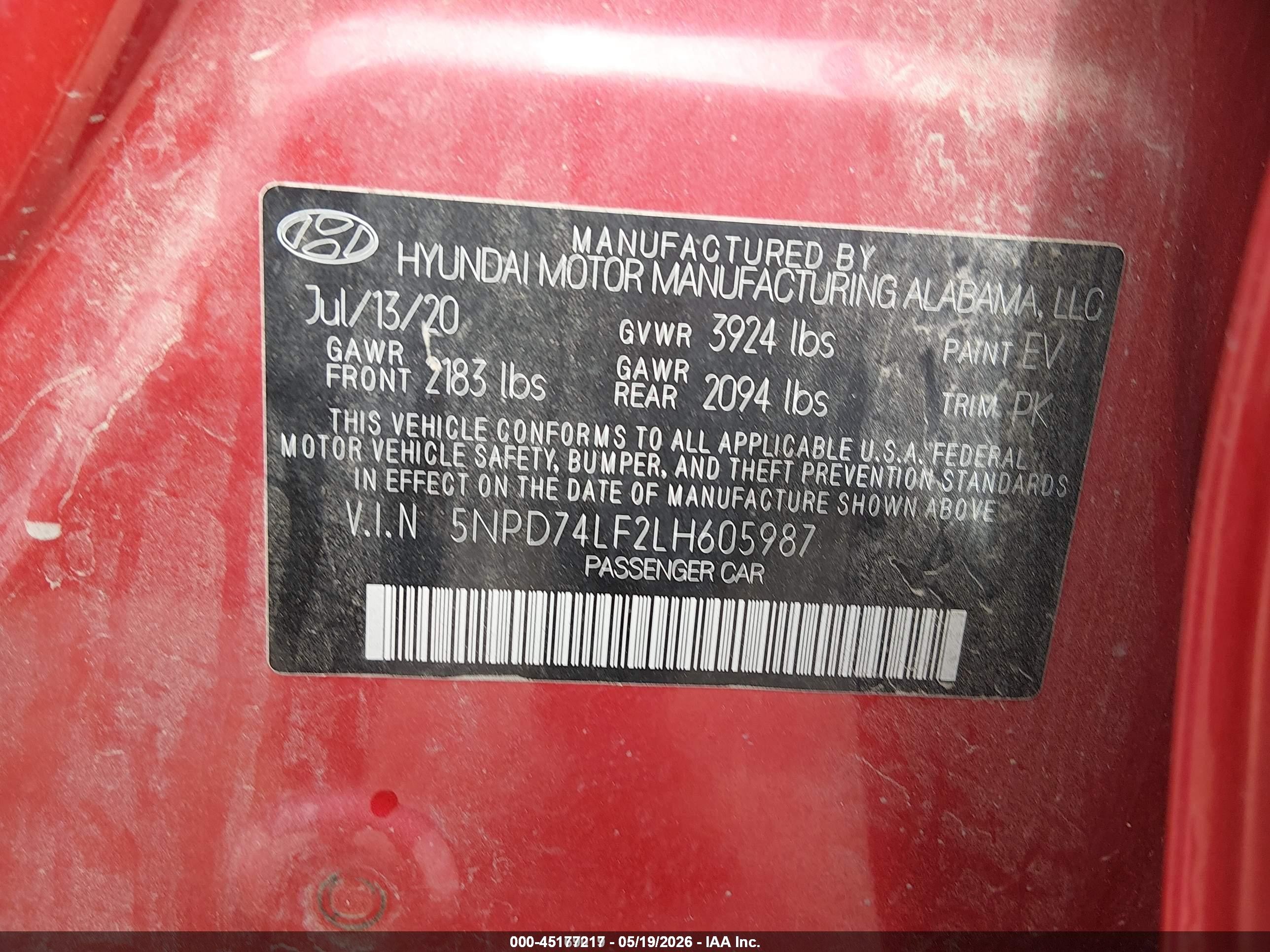 2020 Hyundai Elantra Se Red vin: 5NPD74LF2LH605987