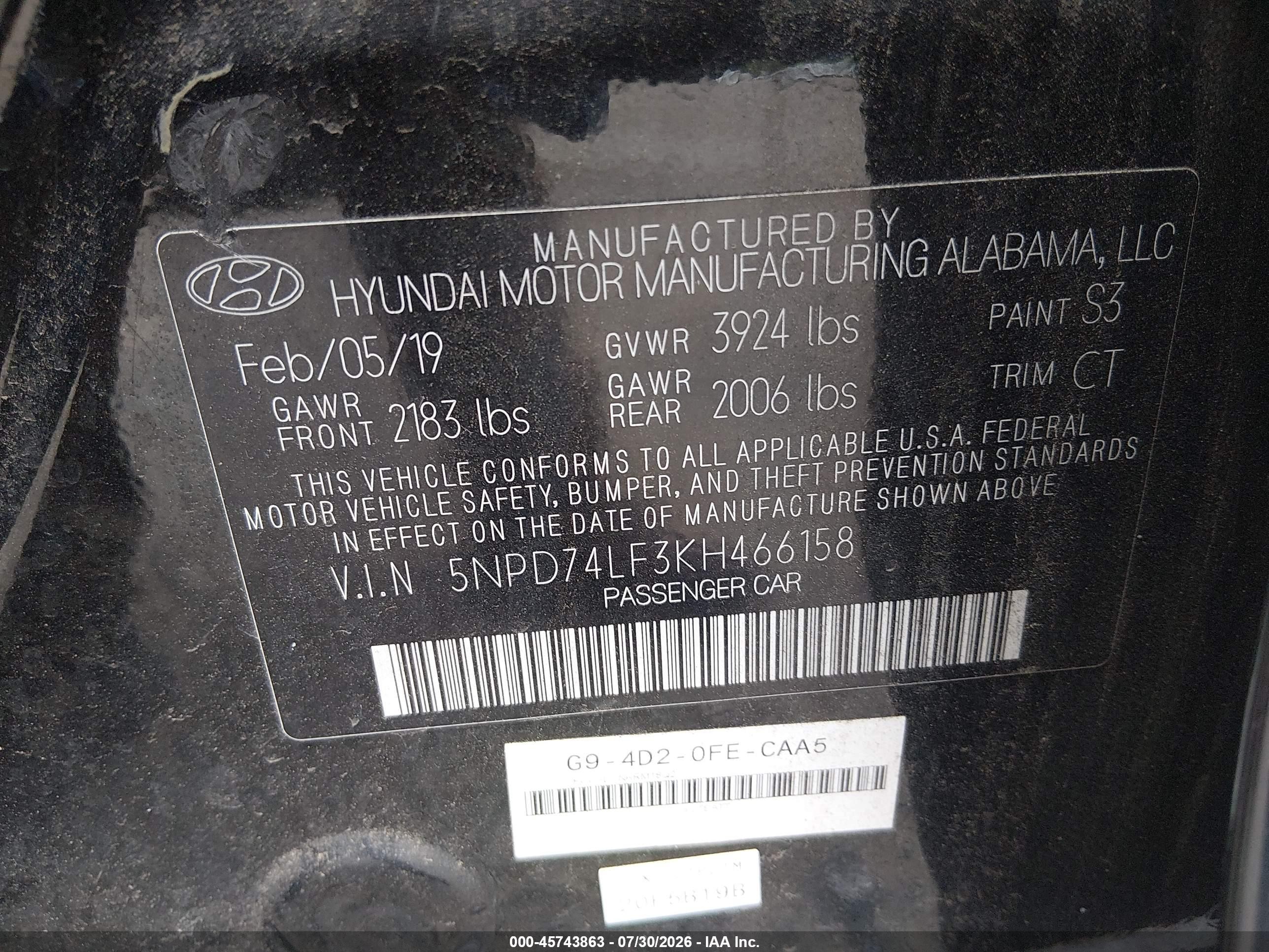 2019 Hyundai Elantra Se Black vin: 5NPD74LF3KH466158