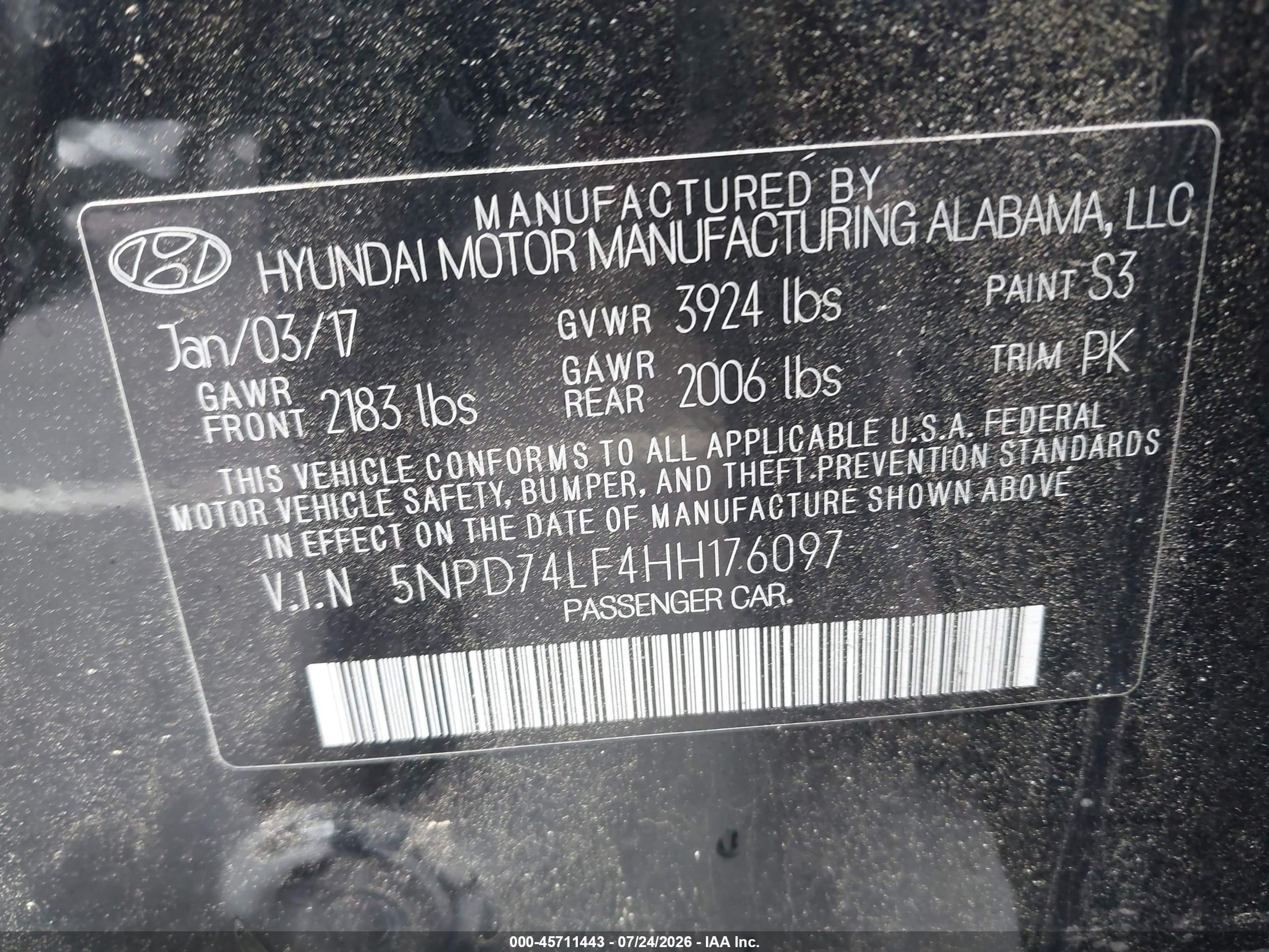 2017 Hyundai Elantra Se Black vin: 5NPD74LF4HH176097
