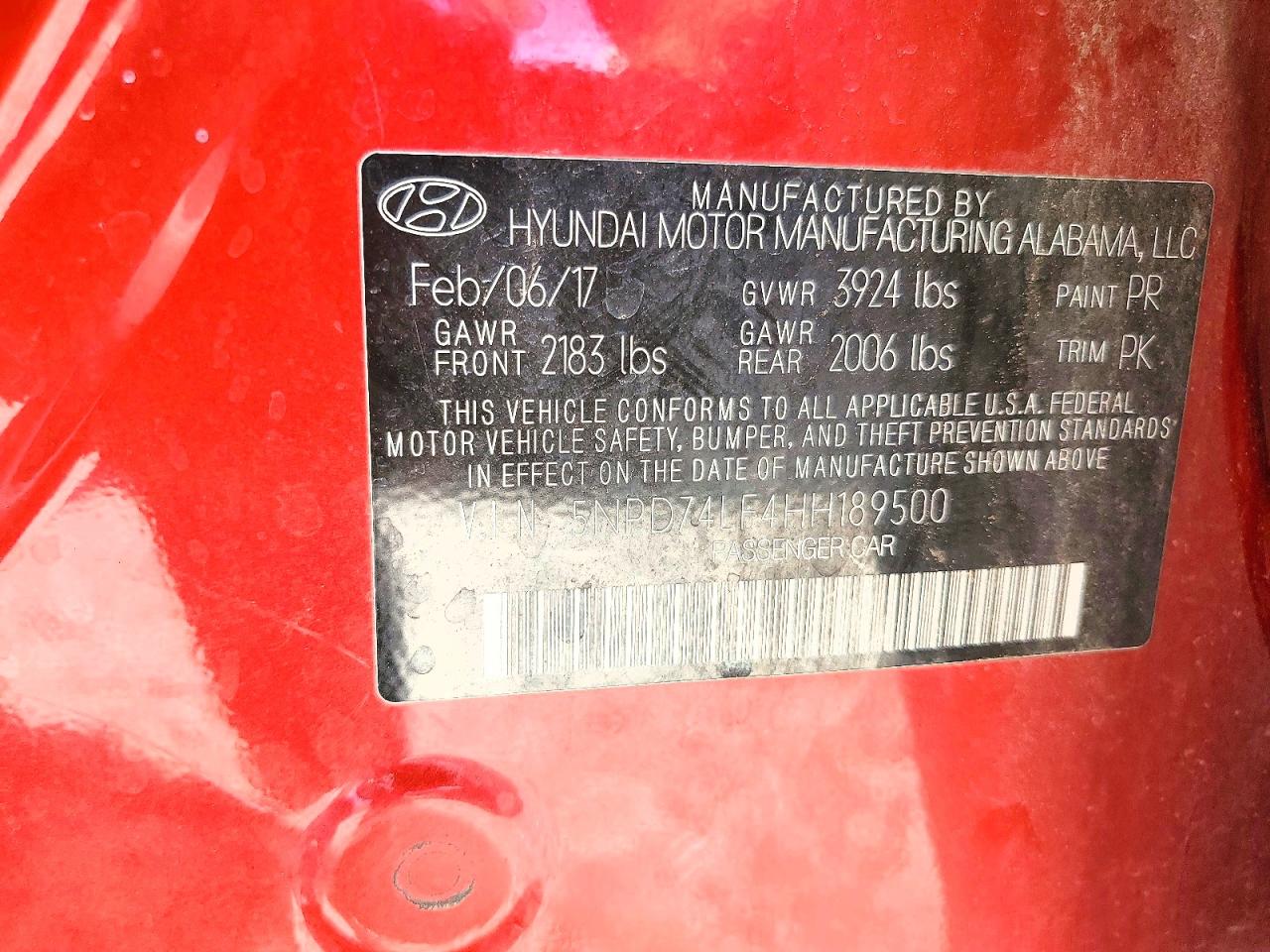 2017 Hyundai Elantra Se Red vin: 5NPD74LF4HH189500