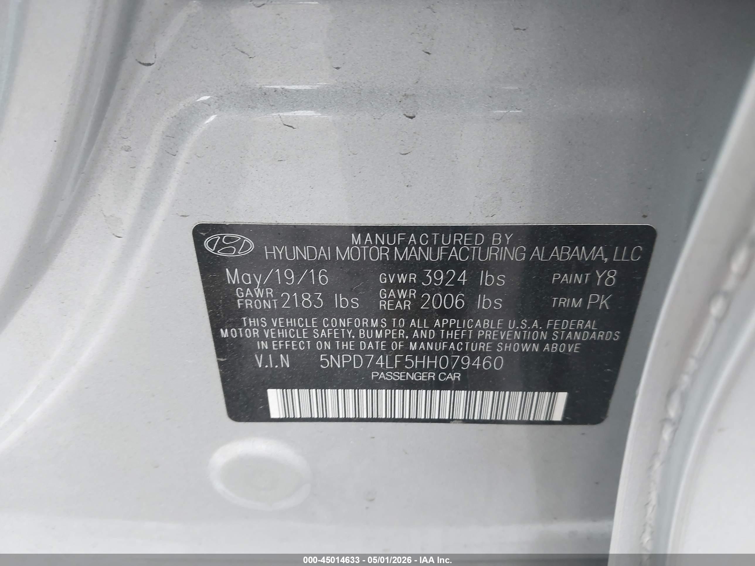 2017 Hyundai Elantra Se Silver vin: 5NPD74LF5HH079460
