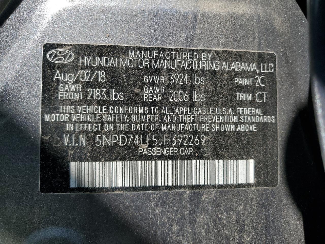 2018 Hyundai Elantra Se Gray vin: 5NPD74LF5JH392269