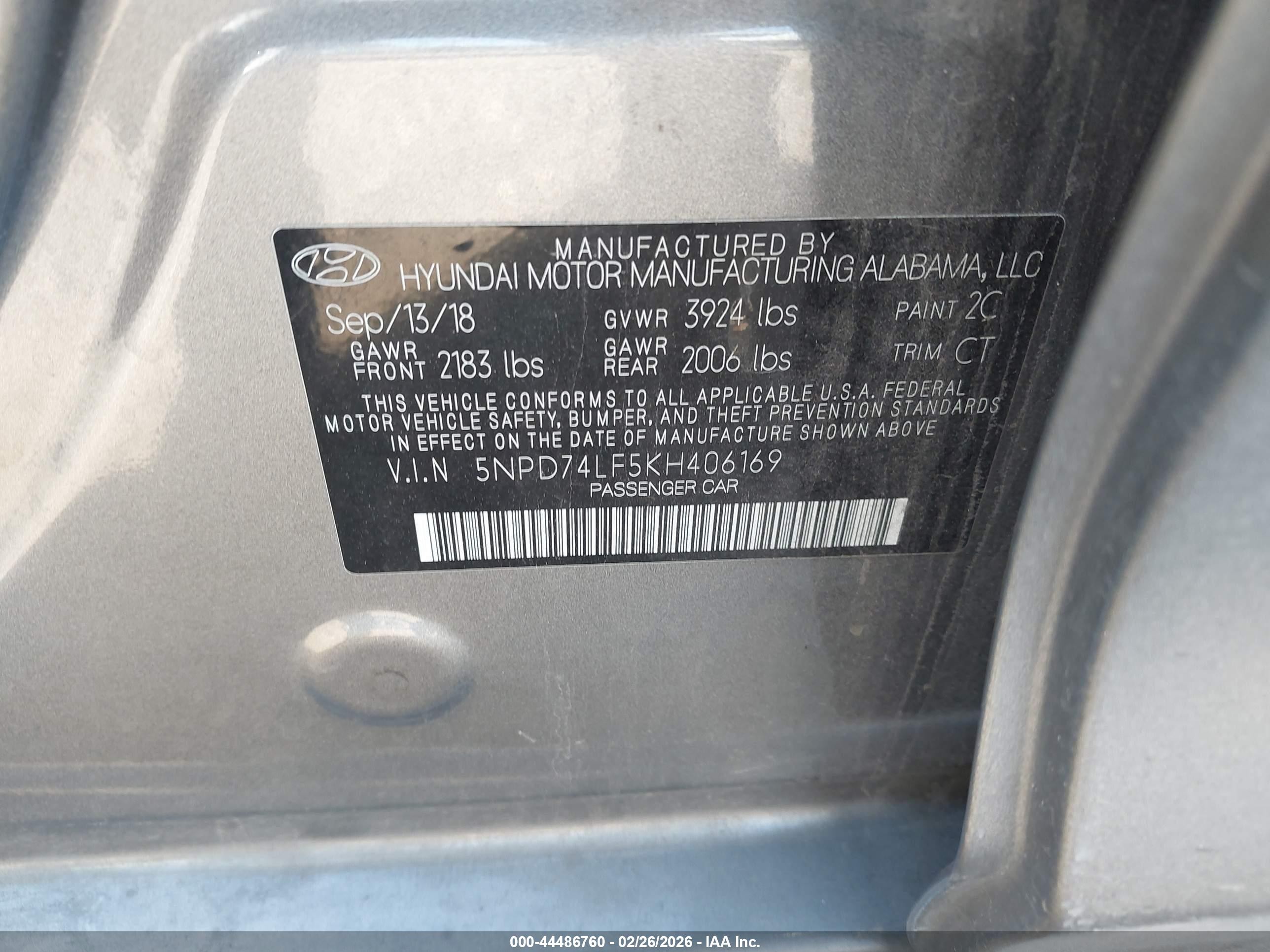 2019 Hyundai Elantra Se Gray vin: 5NPD74LF5KH406169