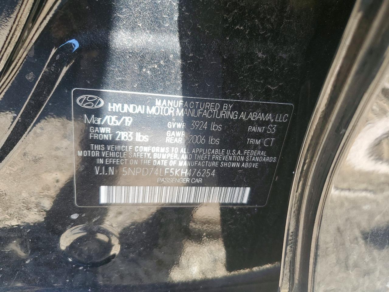2019 Hyundai Elantra Se Black vin: 5NPD74LF5KH476254