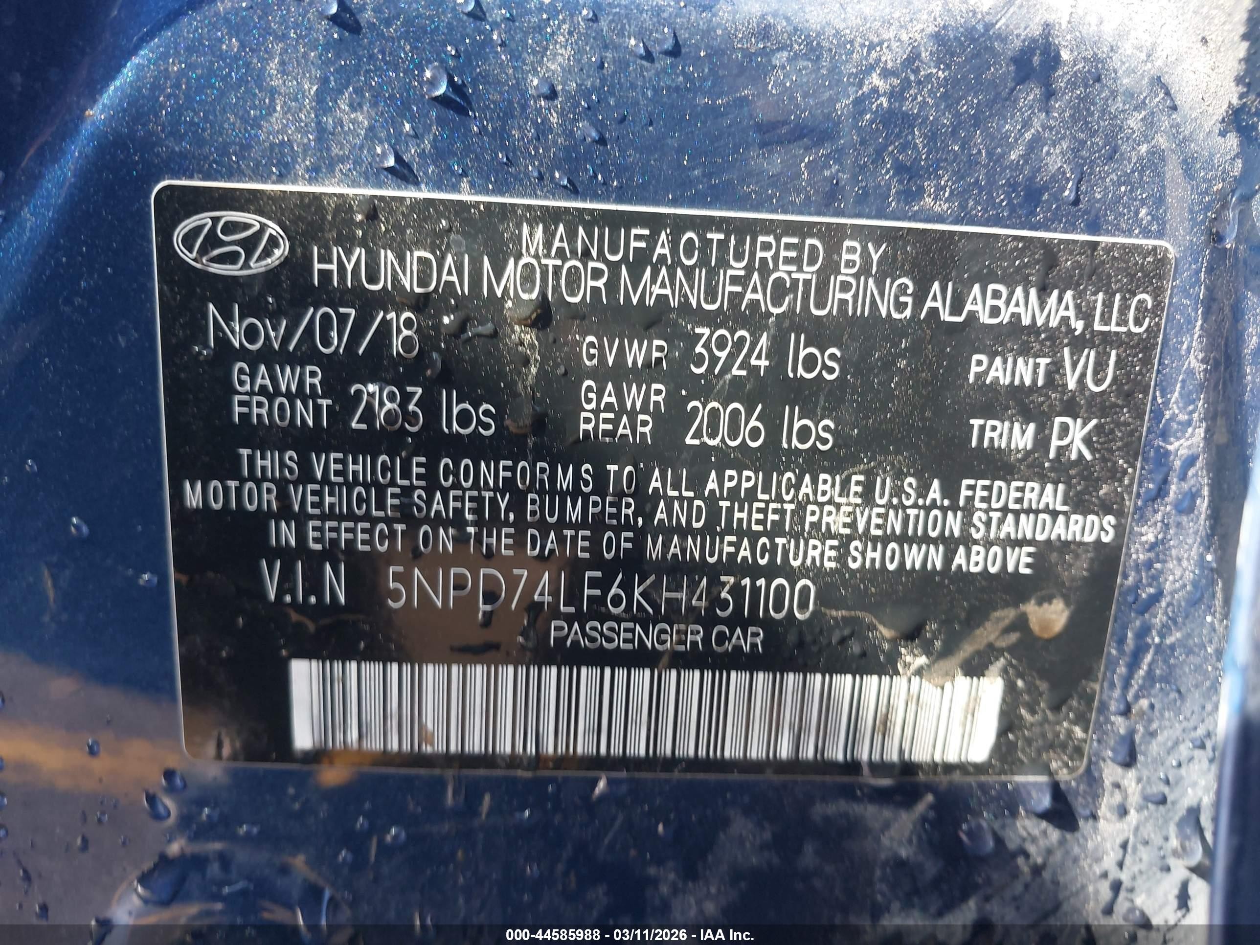 2019 Hyundai Elantra Se Синий vin: 5NPD74LF6KH431100