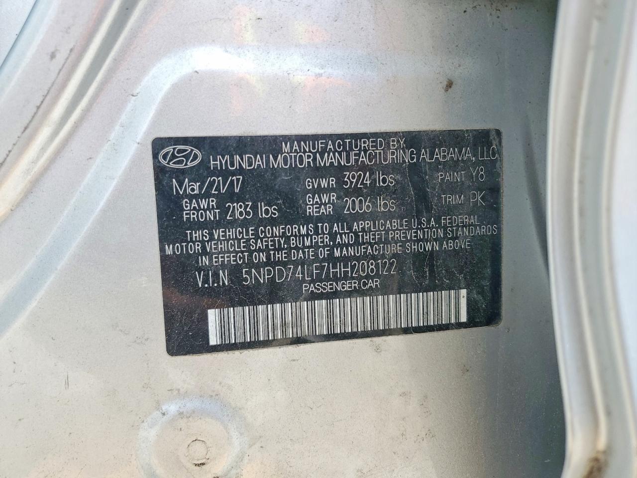 2017 Hyundai Elantra Se Silver vin: 5NPD74LF7HH208122
