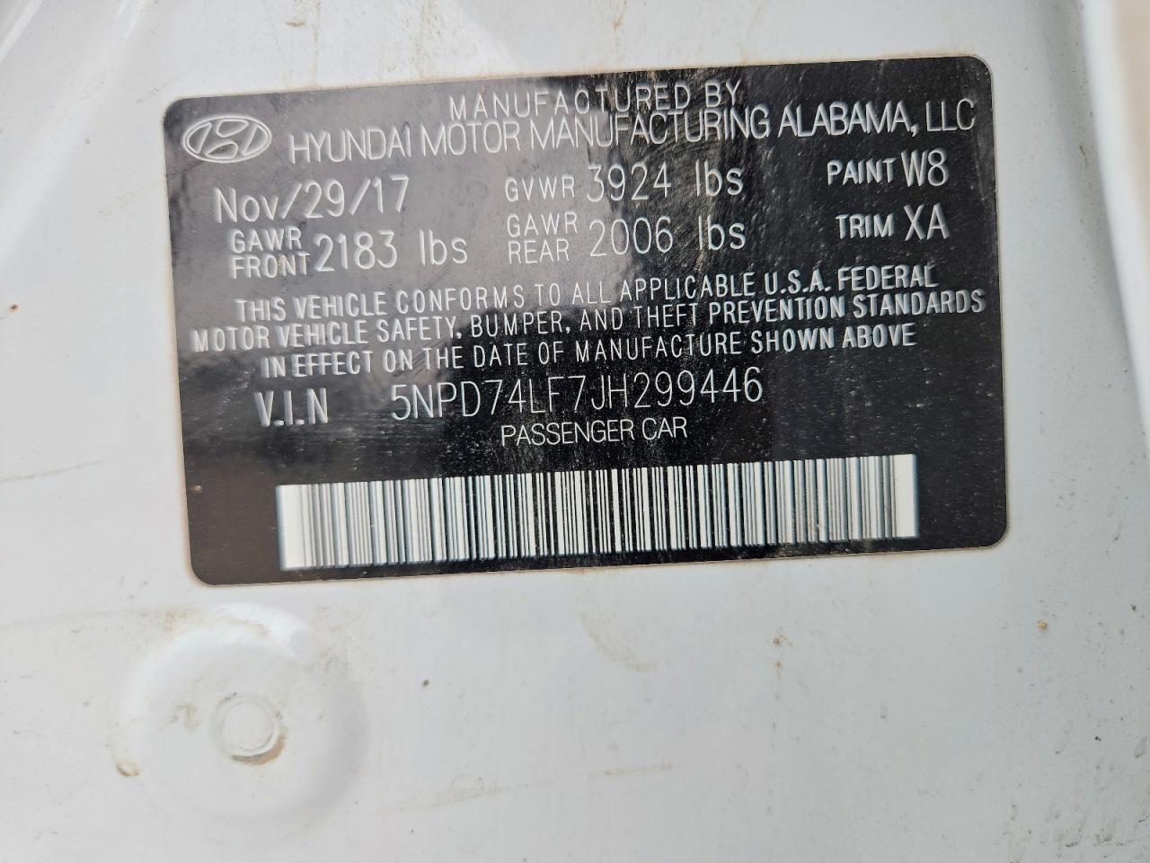 2018 Hyundai Elantra Se White vin: 5NPD74LF7JH299446