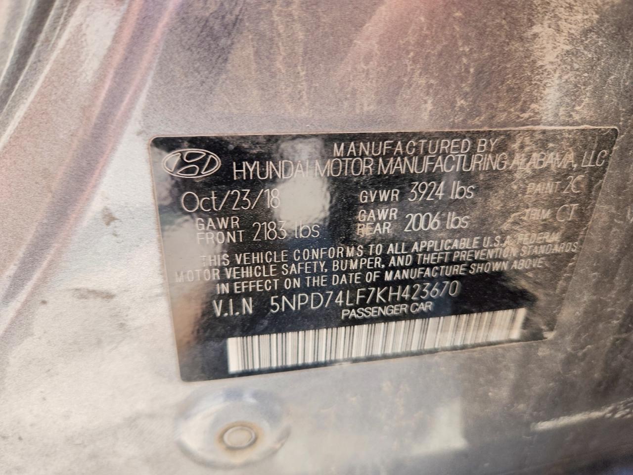 2019 Hyundai Elantra Se Серый vin: 5NPD74LF7KH423670