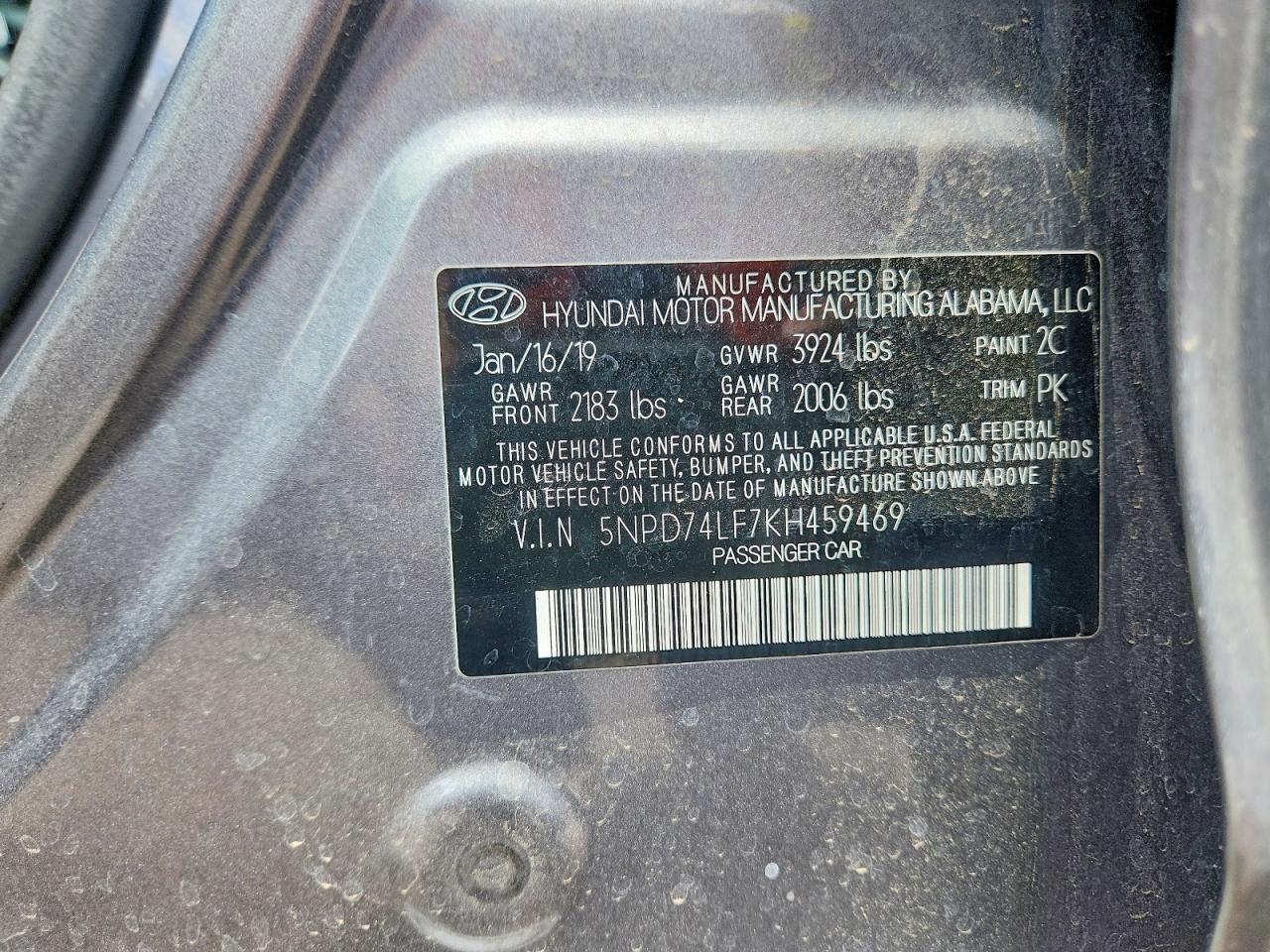 2019 Hyundai Elantra Se Gray vin: 5NPD74LF7KH459469
