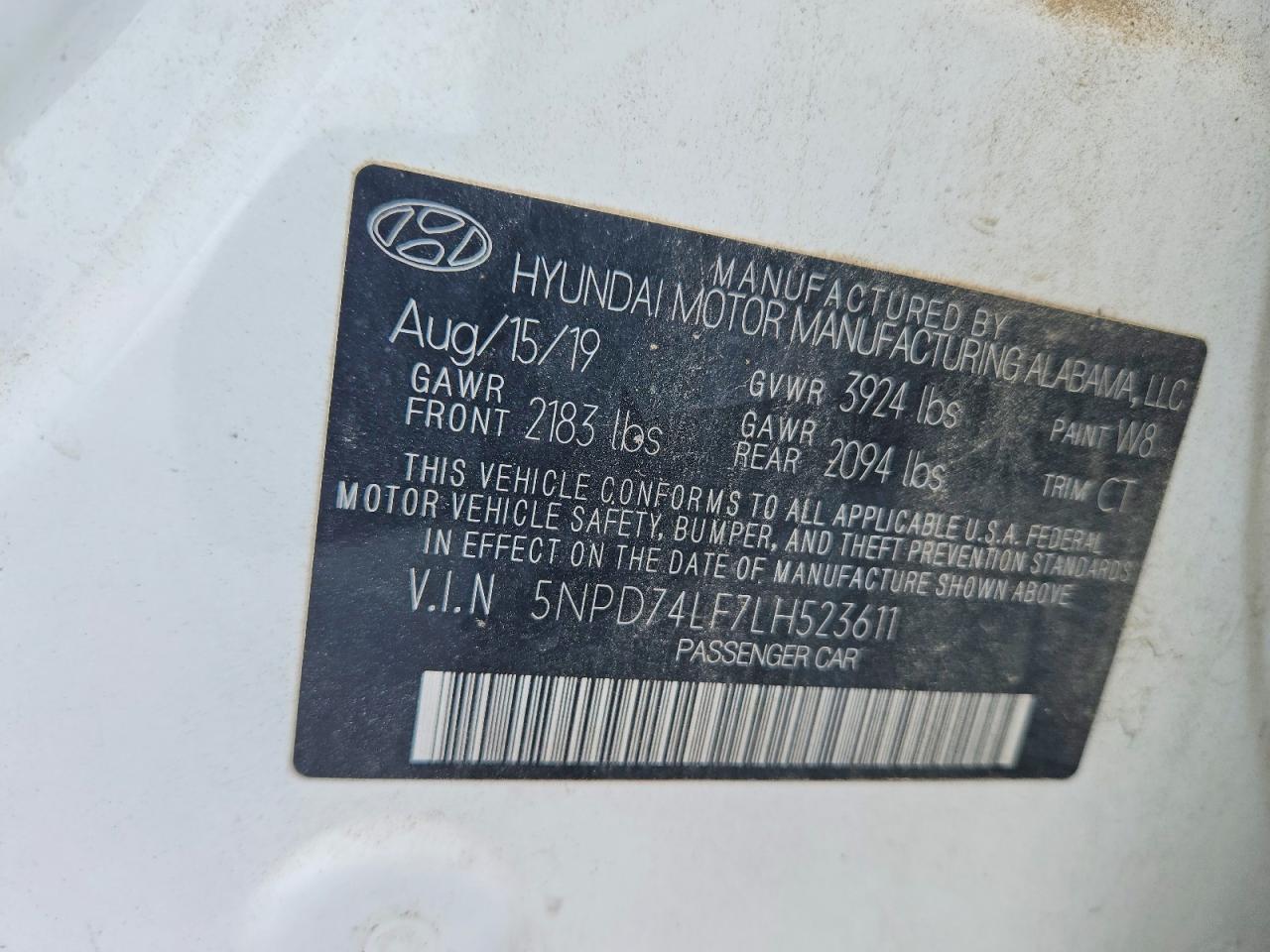 2020 Hyundai Elantra Se White vin: 5NPD74LF7LH523611