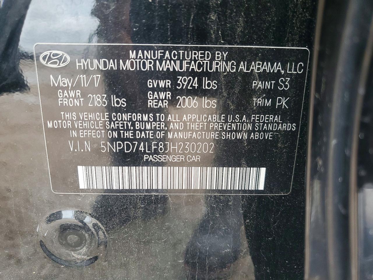 2018 Hyundai Elantra Se Black vin: 5NPD74LF8JH230202