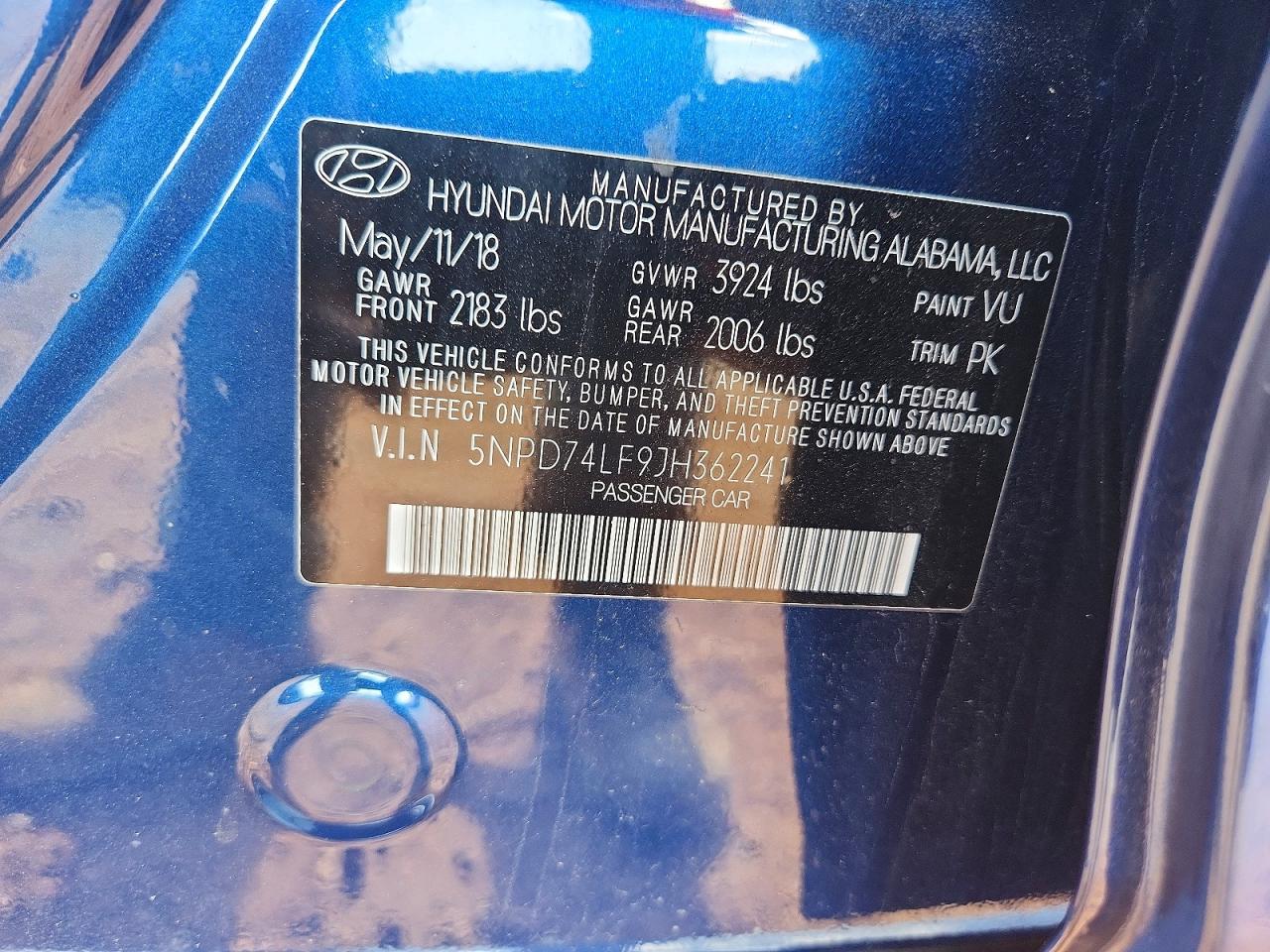 2018 Hyundai Elantra Se Синий vin: 5NPD74LF9JH362241