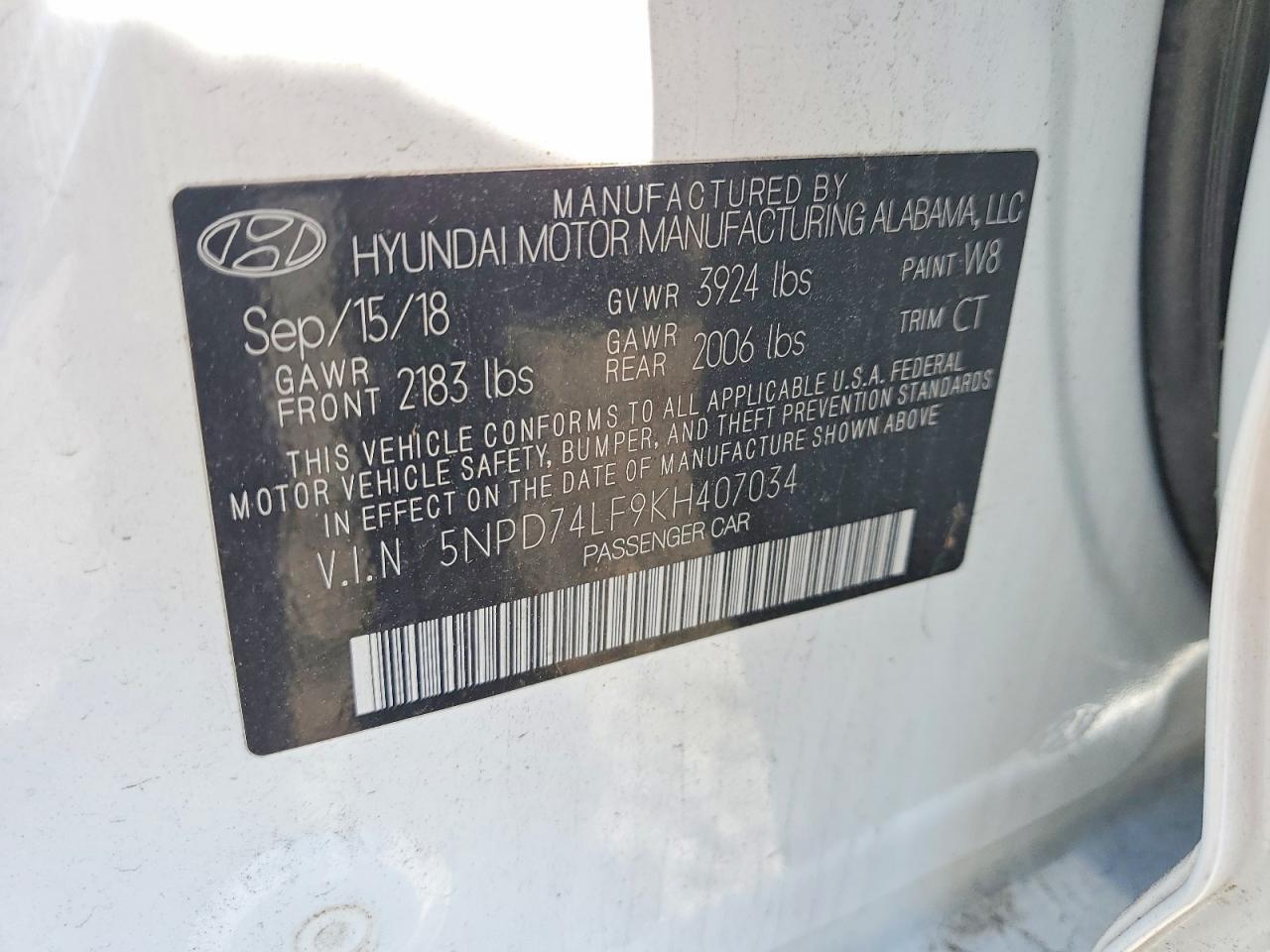 2019 Hyundai Elantra Se White vin: 5NPD74LF9KH407034