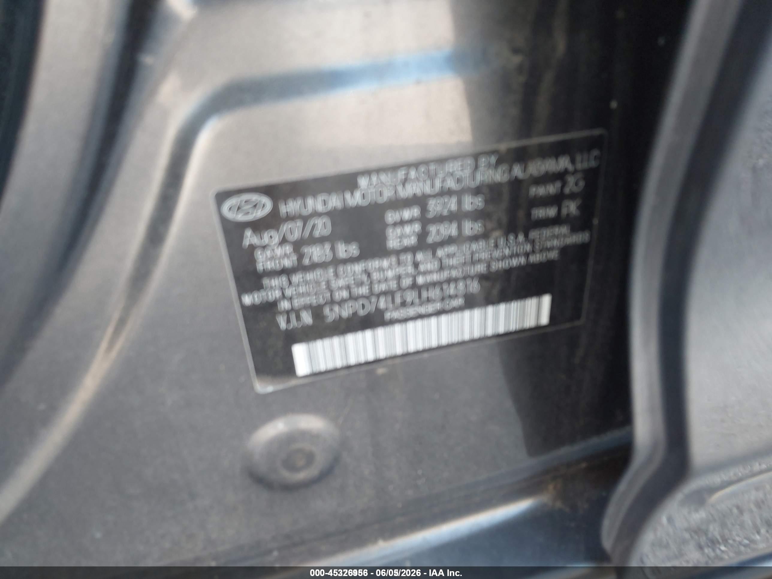 2020 Hyundai Elantra Se Black vin: 5NPD74LF9LH614816