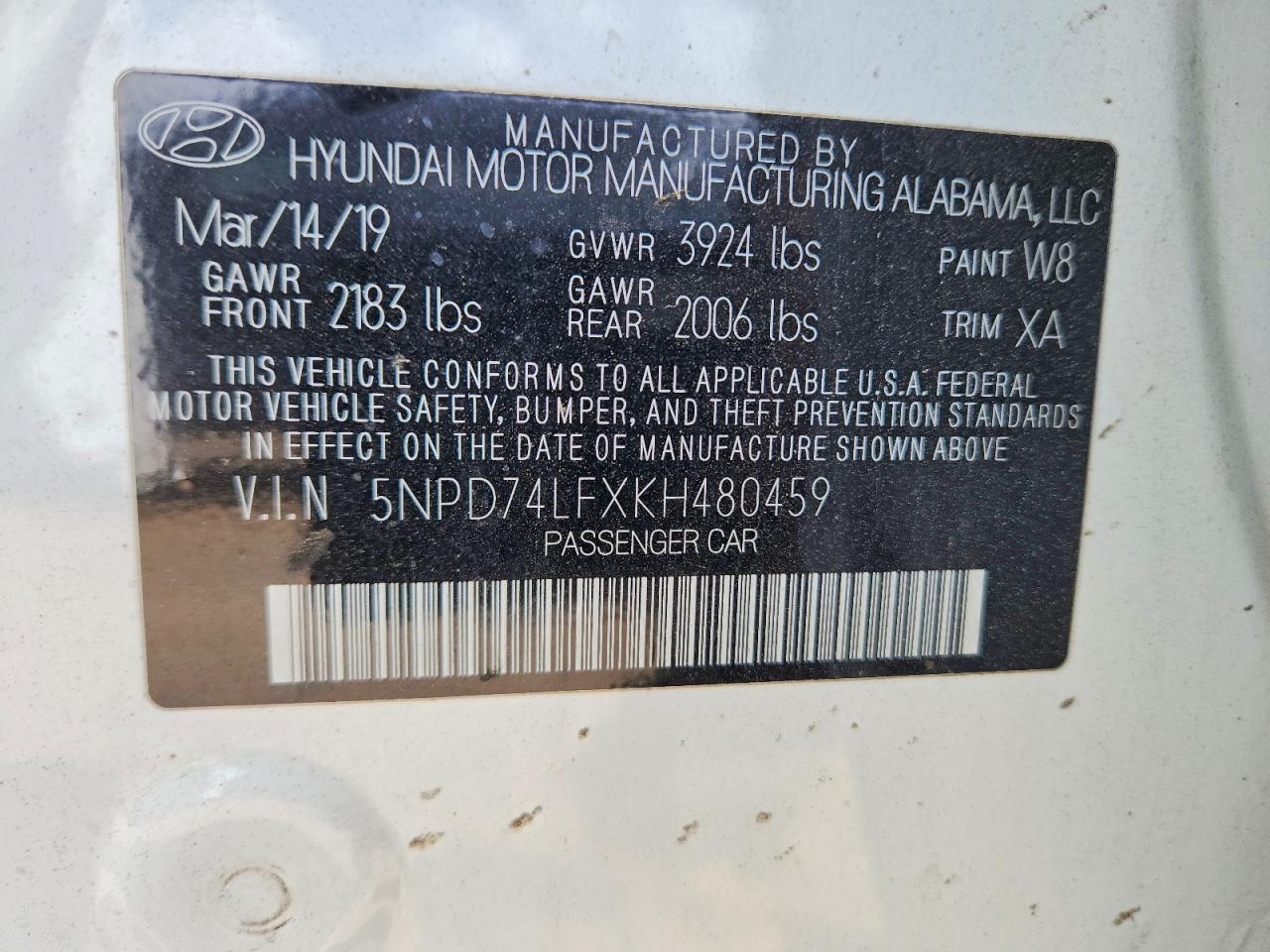 2019 Hyundai Elantra Se White vin: 5NPD74LFXKH480459
