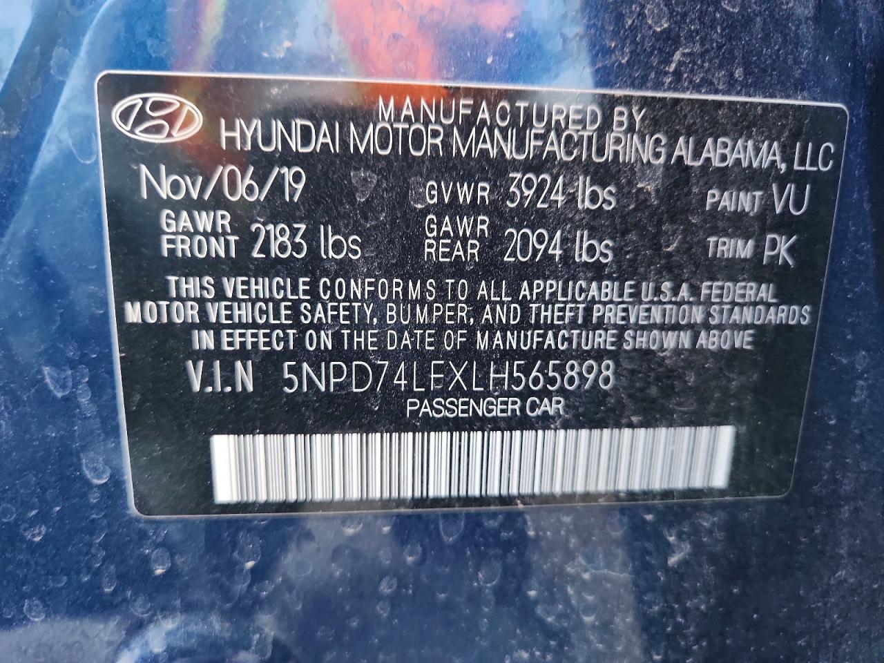 2020 Hyundai Elantra Se Blue vin: 5NPD74LFXLH565898
