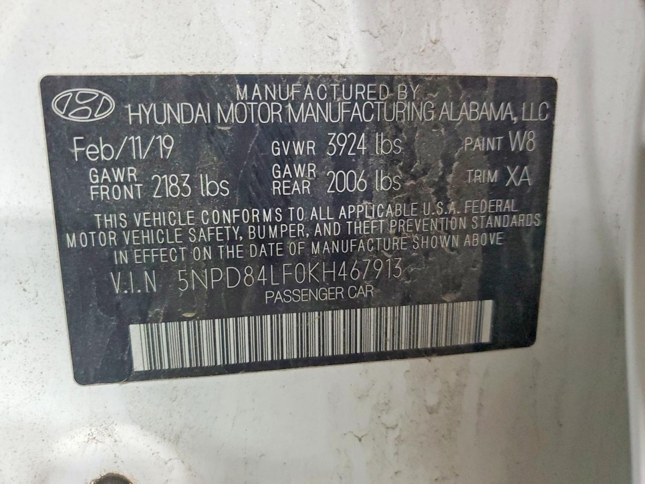 2019 Hyundai Elantra Sel White vin: 5NPD84LF0KH467913